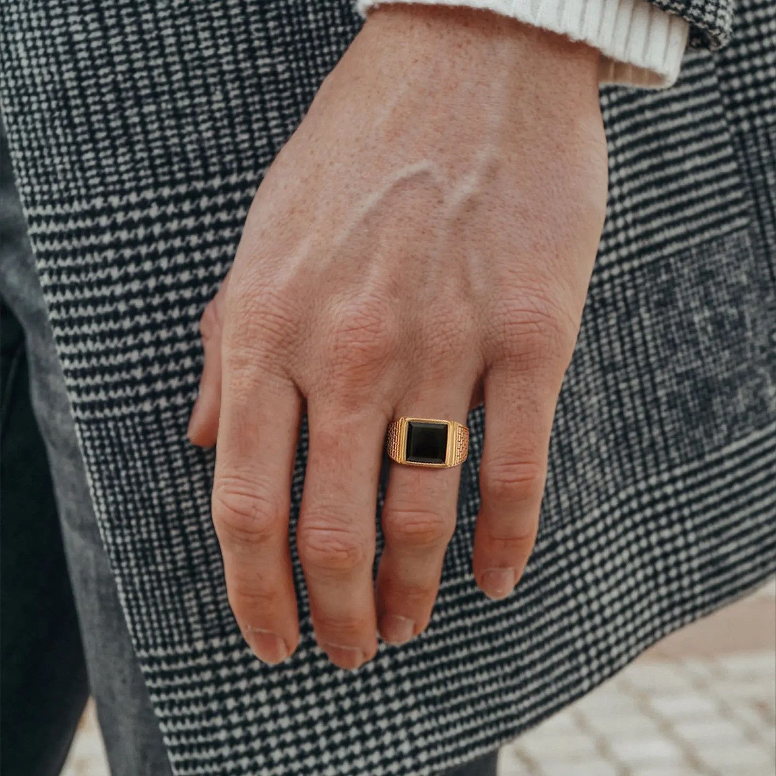 Jewelry × Vintage Black Stone Men Ring Size ONE SIZE - 3 Thumbnail