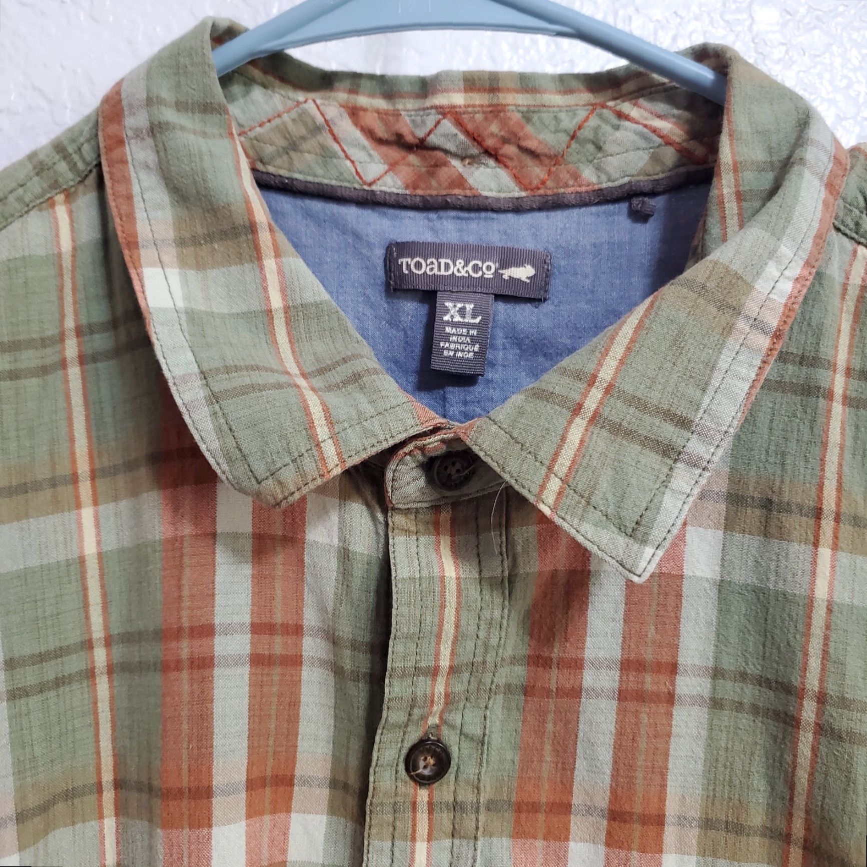 Toad&Co Toad & Co Shirt Men XL Green Orange Plaid Cotton Smythy Short Sleeve Button Down Size US XL / EU 56 / 4 - 4 Thumbnail