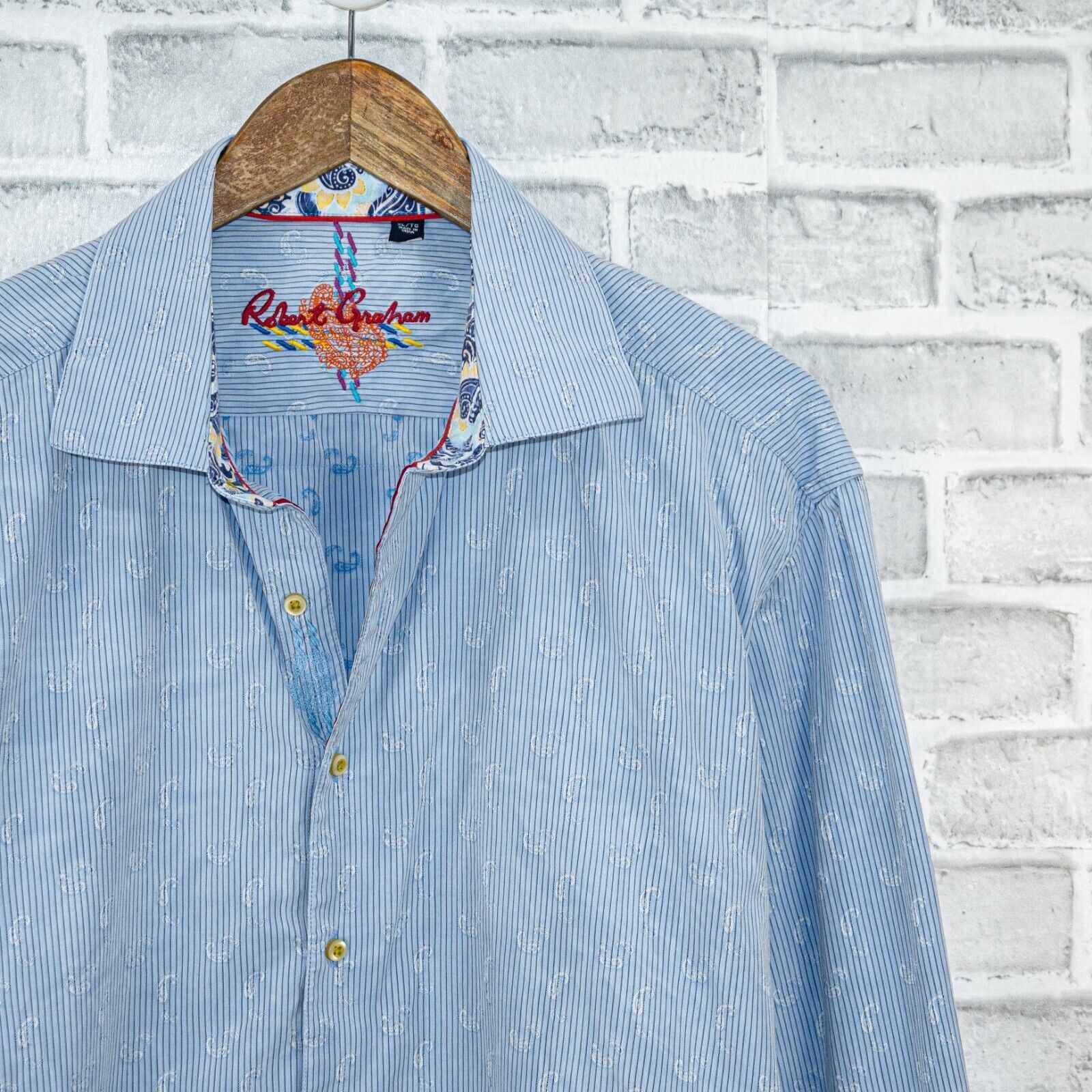 Robert Graham Robert Graham Men's Button up Shirt Blue Paisley Stripe Size US XL / EU 56 / 4 - 5 Thumbnail