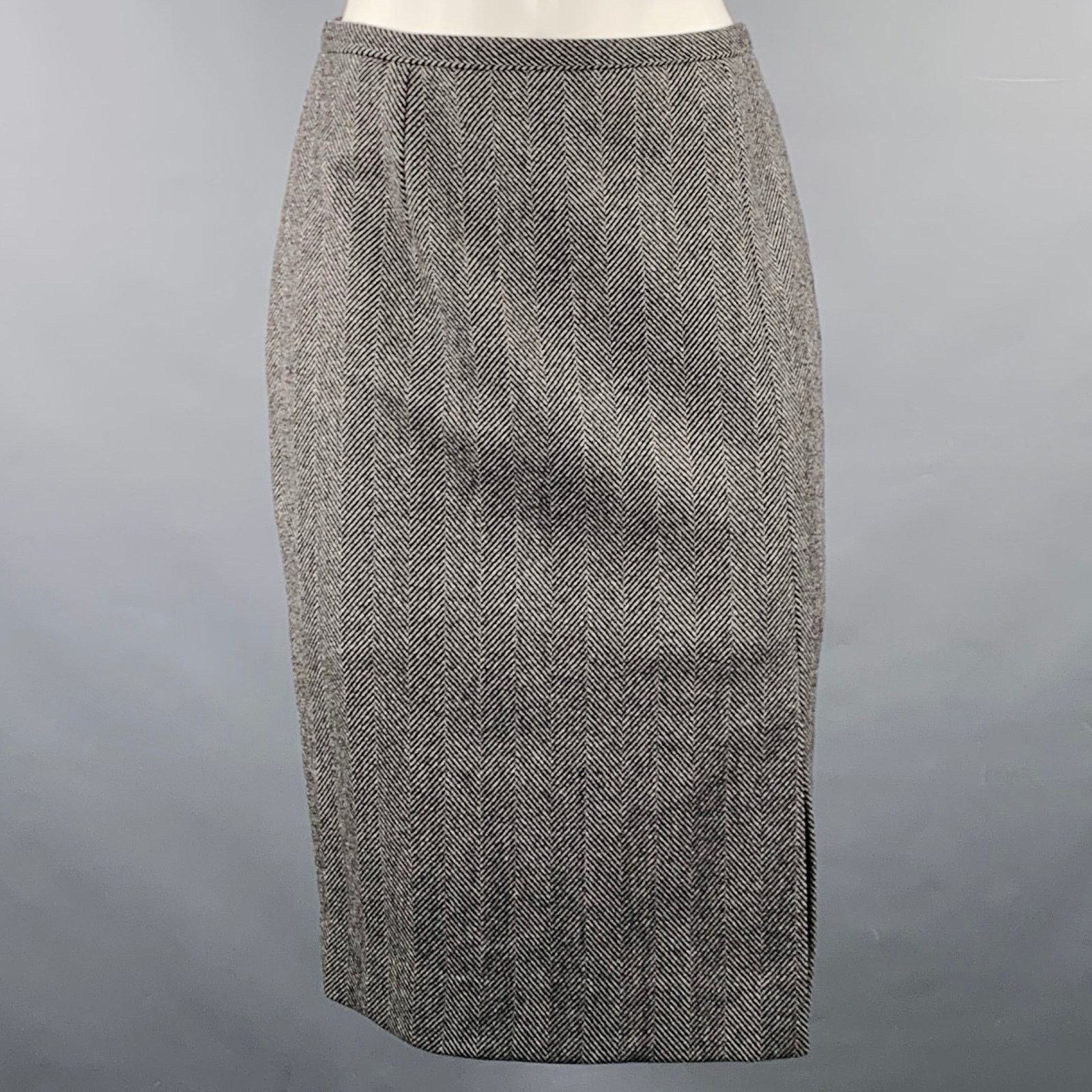 Michael Kors Grey Black Wool Cashmere Herringbone Pencil Skirt Size 26" / US 2 / IT 38 - 1 Thumbnail