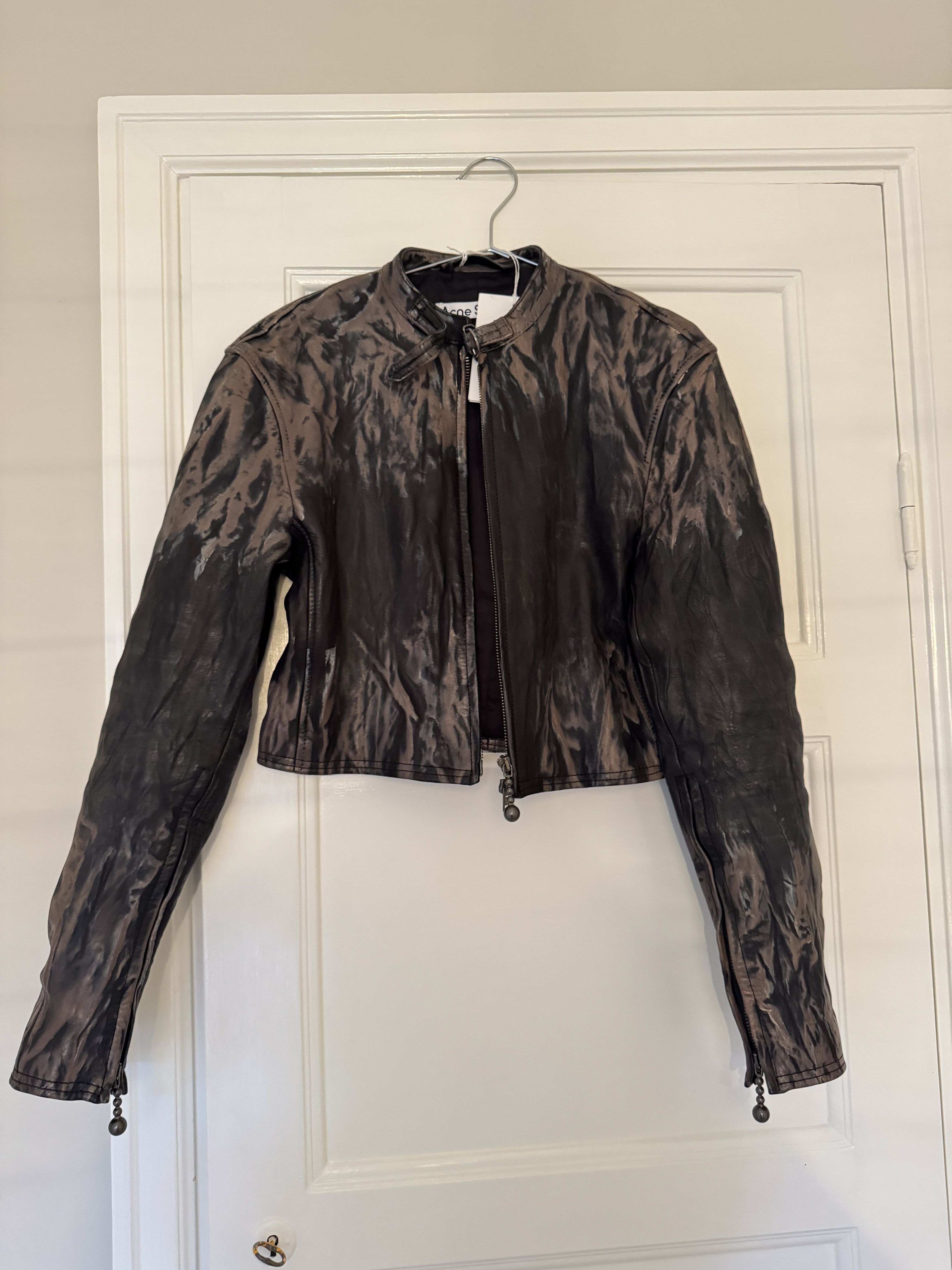 Acne Studios Creased Wrinkle Dye Lambskin Leather Cafe Jacket Size XS / US 0-2 / IT 36-38 - 10 Thumbnail