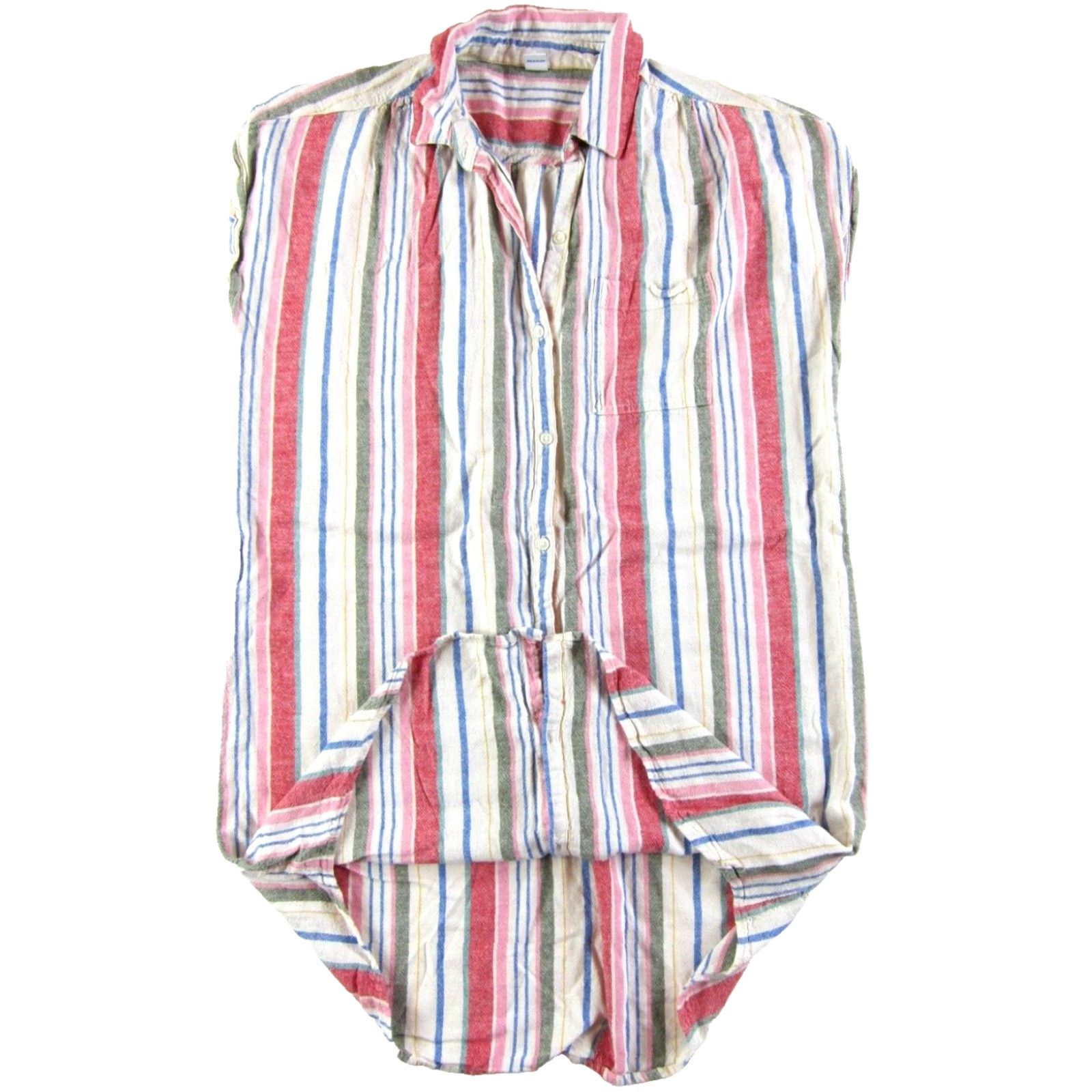 Old Navy Old Navy Stripe Shift Tunic Shirt Dress Large - Linen Rayon Ivory Pink Green Blue - 56? Size L / US 10 / IT 46 - 5 Thumbnail