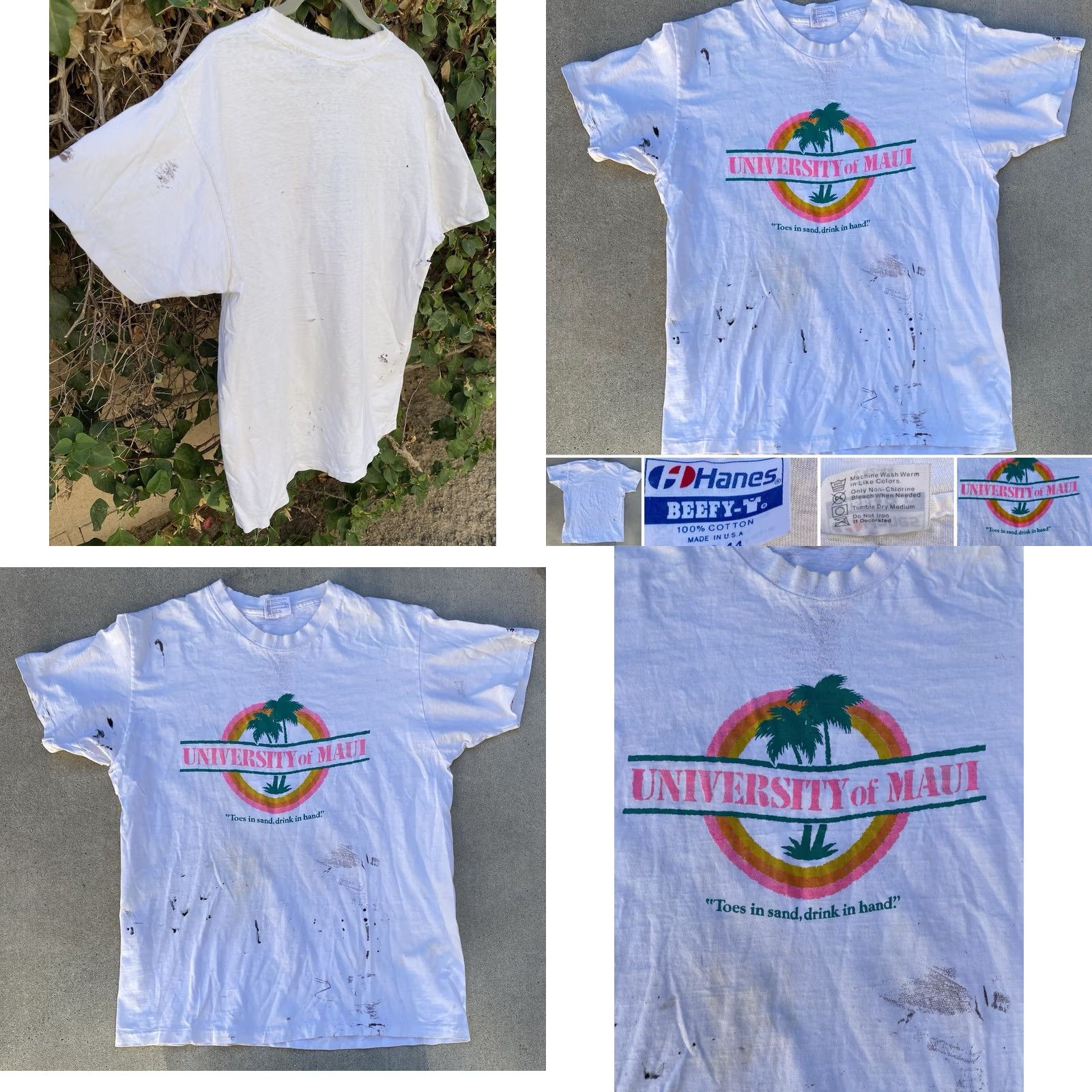 Hanes VINTAGE University of Maui T Shirt Mens L White Cotton Graphic Print 1980s Size US L / EU 52-54 / 3 - 10 Thumbnail