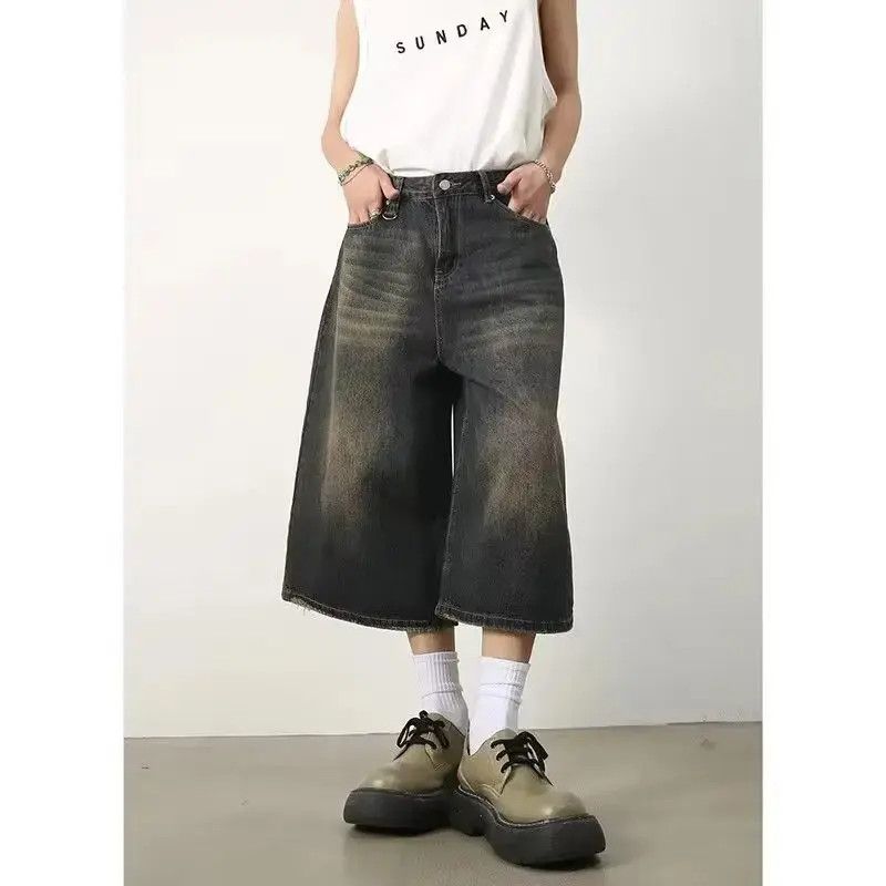 Japanese Brand Retro loose straight leg wide leg denim shorts Size US 32 / EU 48 - 3 Thumbnail