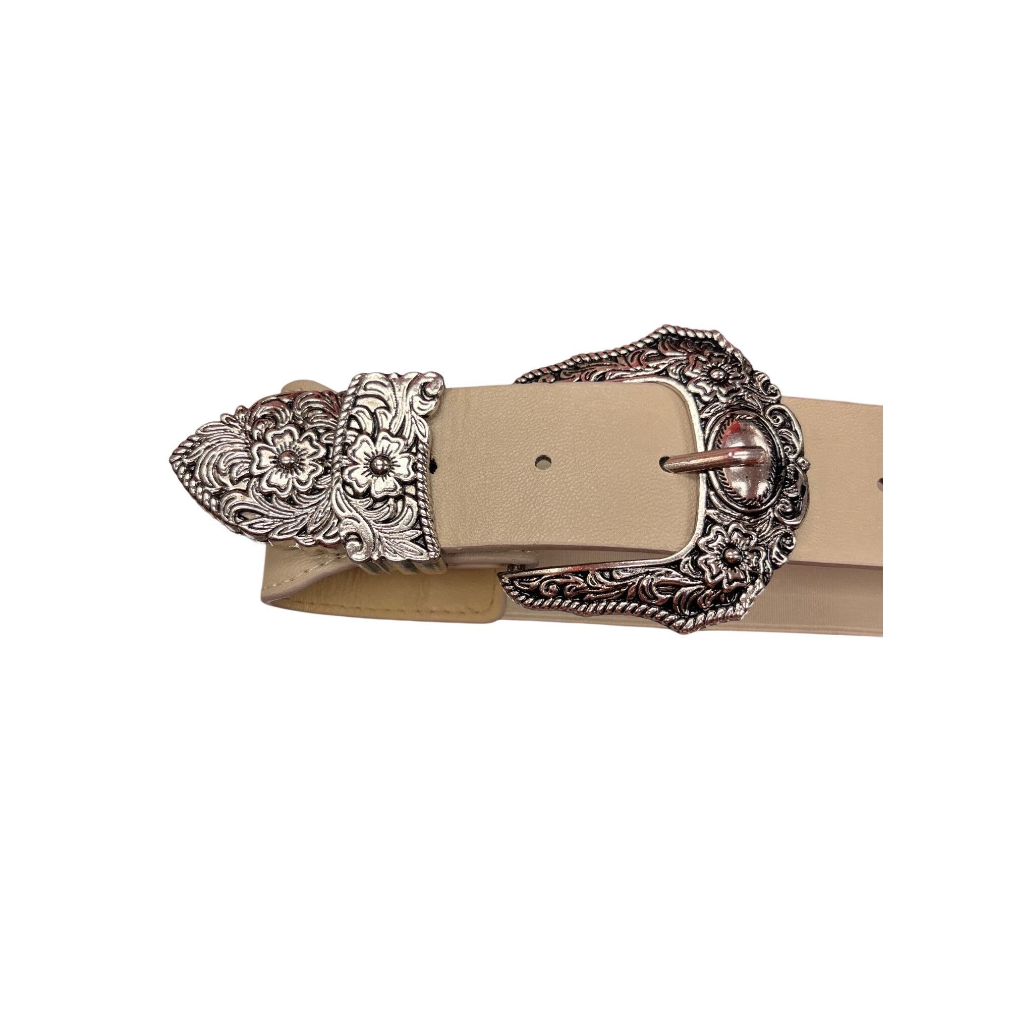 Other VTG Beige floral double buckle silver plated stretch wms bel Size ONE SIZE - 11 Thumbnail
