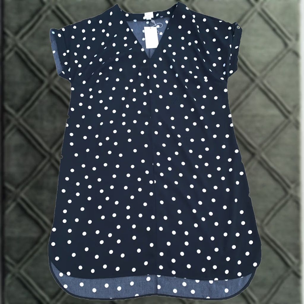 Vintage A New Day Dress Polka Dot Short Sleeve V-Neck XL Black White Shift" Size XL / US 12-14 / IT 48-50 - 1 Thumbnail