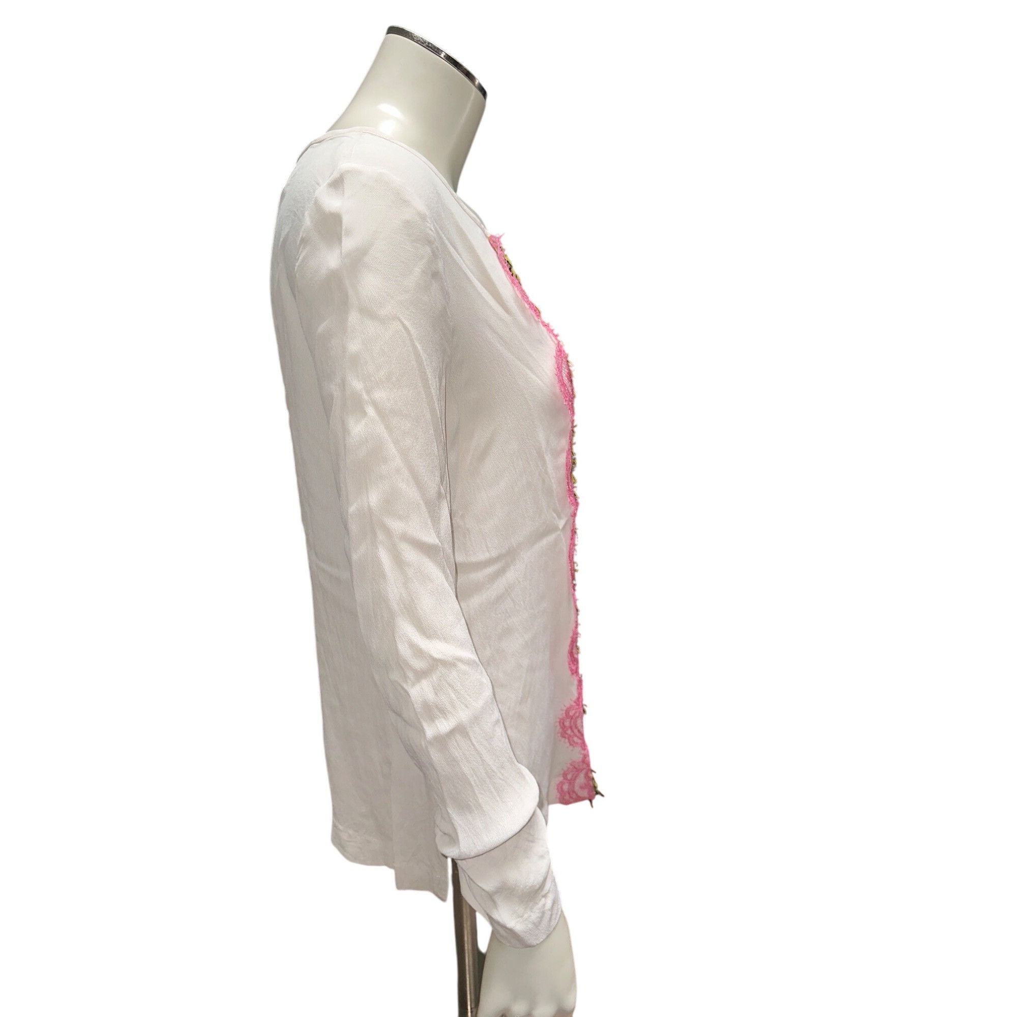 Boutique Moschino Boutique Moschino 6 White Silk Blend Blouse Floral Lace Embr Size M / US 6-8 / IT 42-44 - 6 Thumbnail