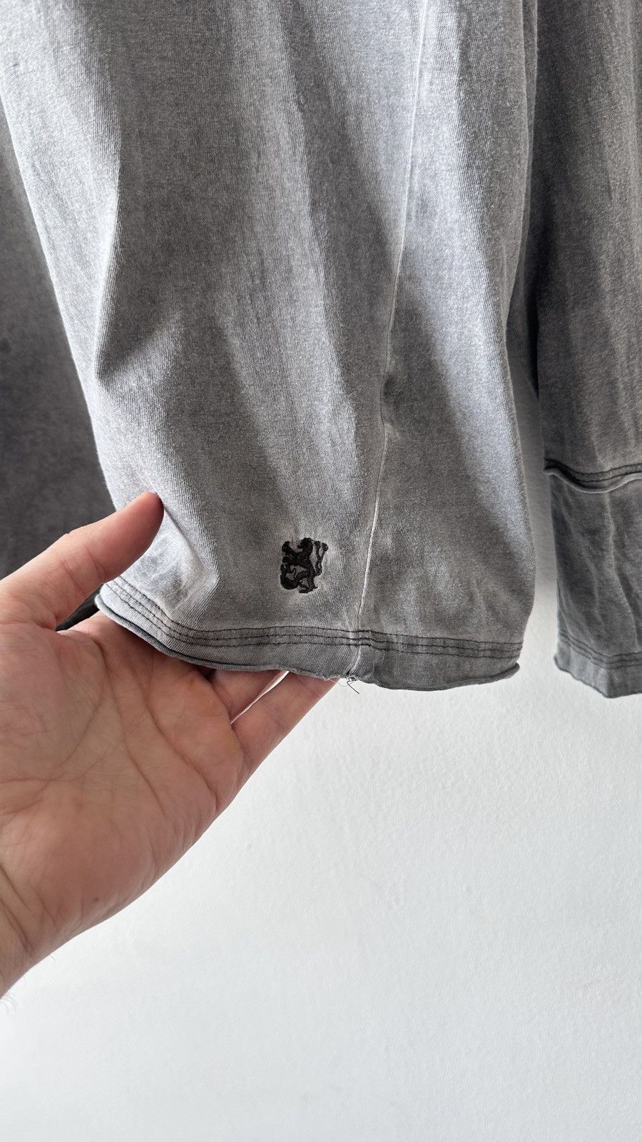 tigha Tigha Grey Acid Washed Longsleeve Cotton Top Raw Hem Grunge Size US L / EU 52-54 / 3 - 7 Thumbnail