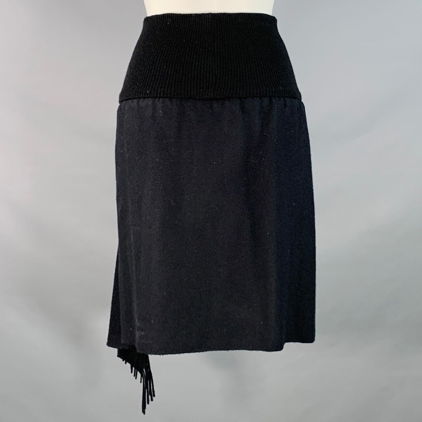 Joop! JOOP! Size 8 Black Wool Asymmetrical Fringe Midi Skirt Size 30" / US 8 / IT 44 - 2 Thumbnail