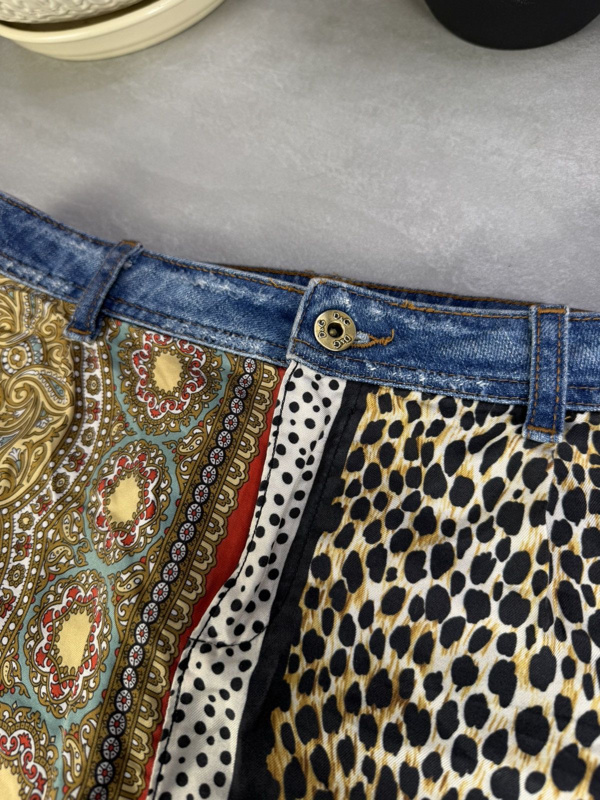 Dolce & Gabbana Dolce & Gabbana Patchwork Skirt Silk Denim Leopard Print Size 26" / US 2 / IT 38 - 4 Thumbnail