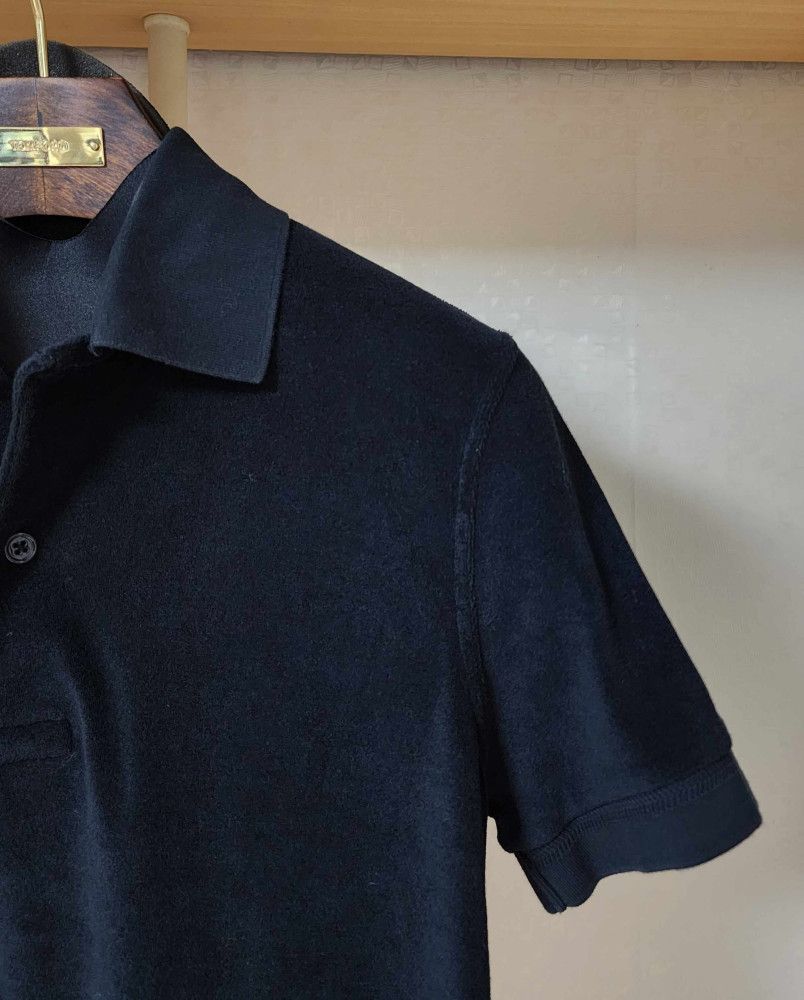 Tom Ford o1sm1stk0824 Terry Cotton Pique Collar Polo Shirt in Navy Size US XL / EU 56 / 4 - 2 Thumbnail