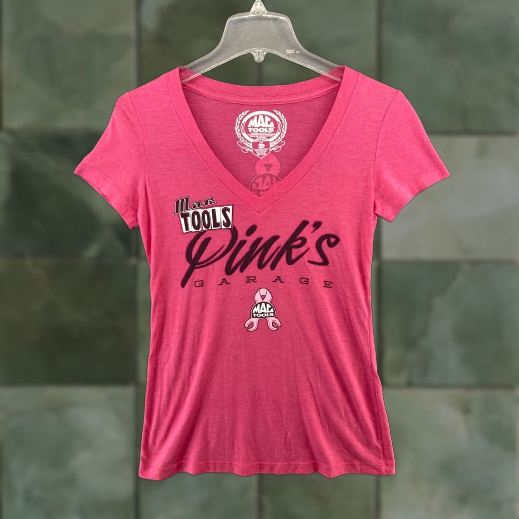 Vintage Mac Tools T-Shirt Womens Small Pink Breast Cancer Awareness Cap Sleeve V-Neck Knit Graphic Print 2010s Cars Theme Womens Size S / US 4 / IT 40 - 1 Thumbnail