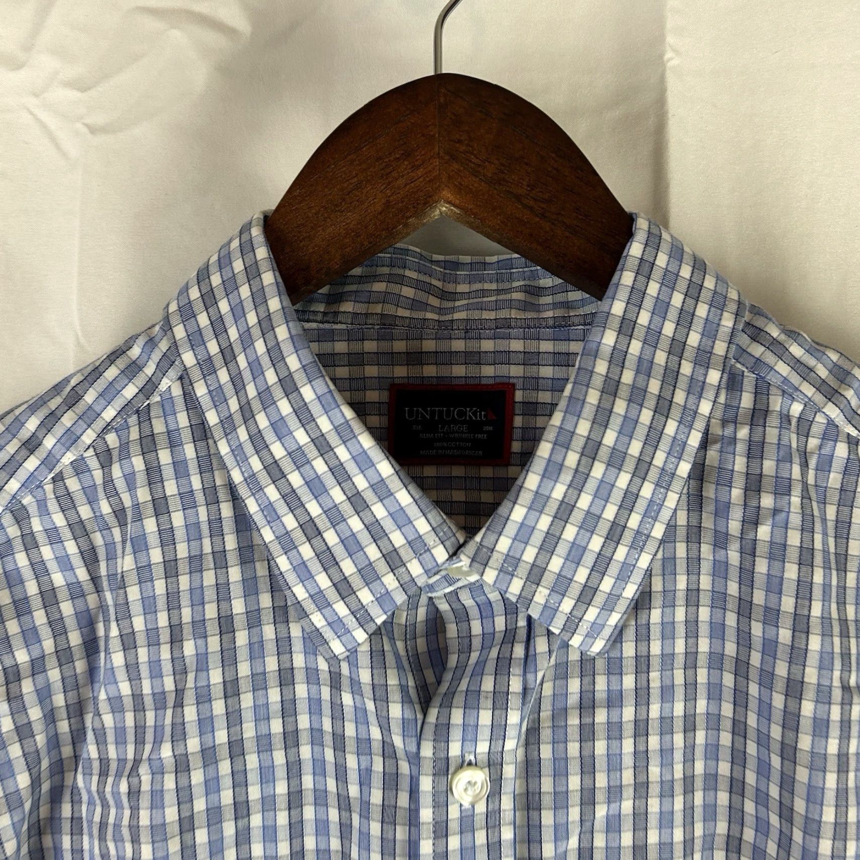 UNTUCKit UNTUCKit Shirt Men's Large Slim Blue Check Durif Wrinkle Free Long Sleeve Button-Up Size US L / EU 52-54 / 3 - 3 Thumbnail