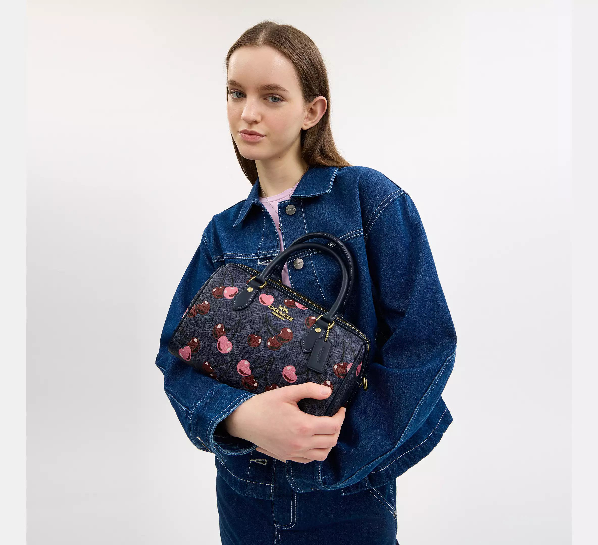 Coach 🍒 Rowan Satchel Bag In Signature Canvas With Cherry CY692 Size ONE SIZE - 7 Thumbnail