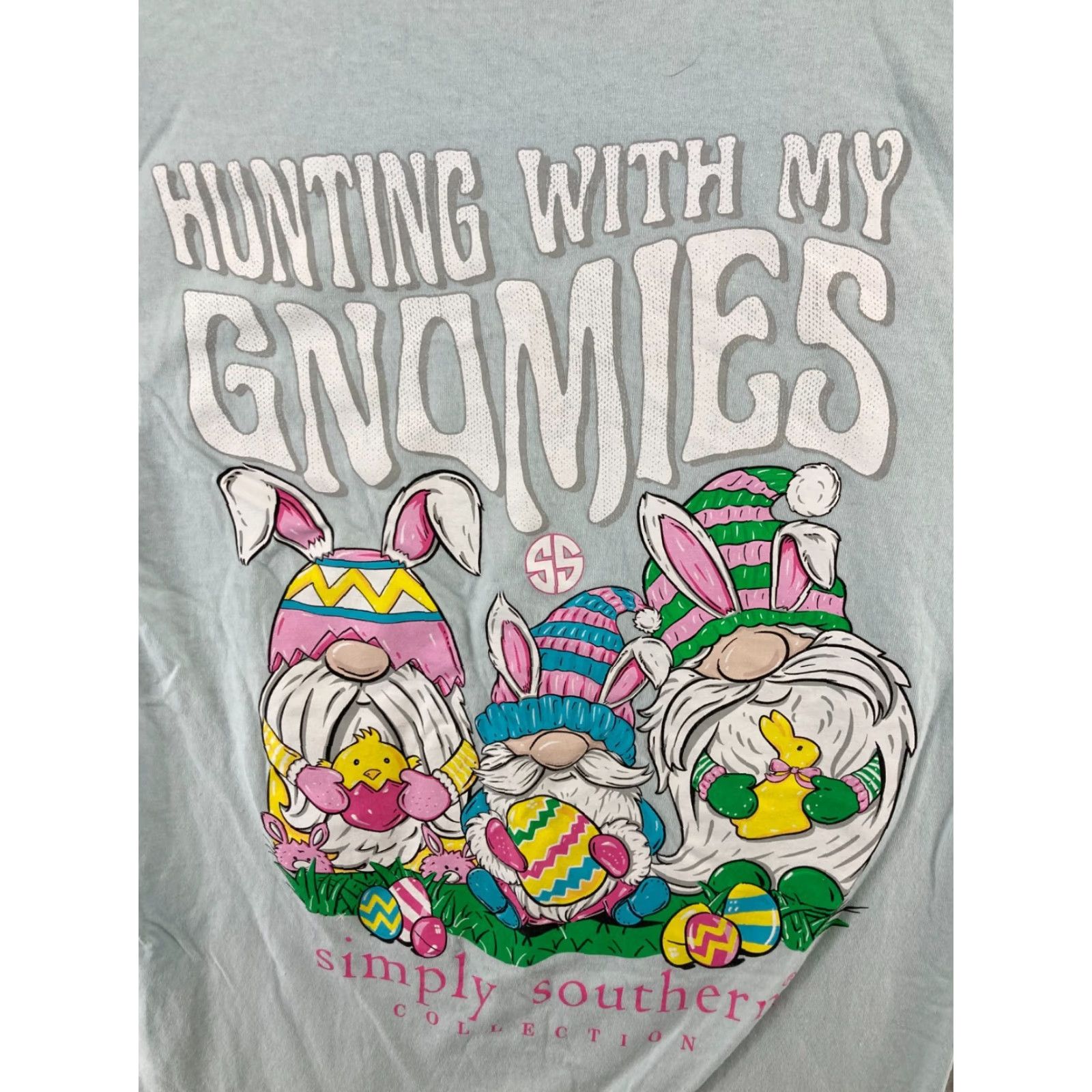 Vintage Simply Southern TShirt Womens Small Blue Easter Hunting With My Gnomies Eggs Size S / US 4 / IT 40 - 2 Thumbnail