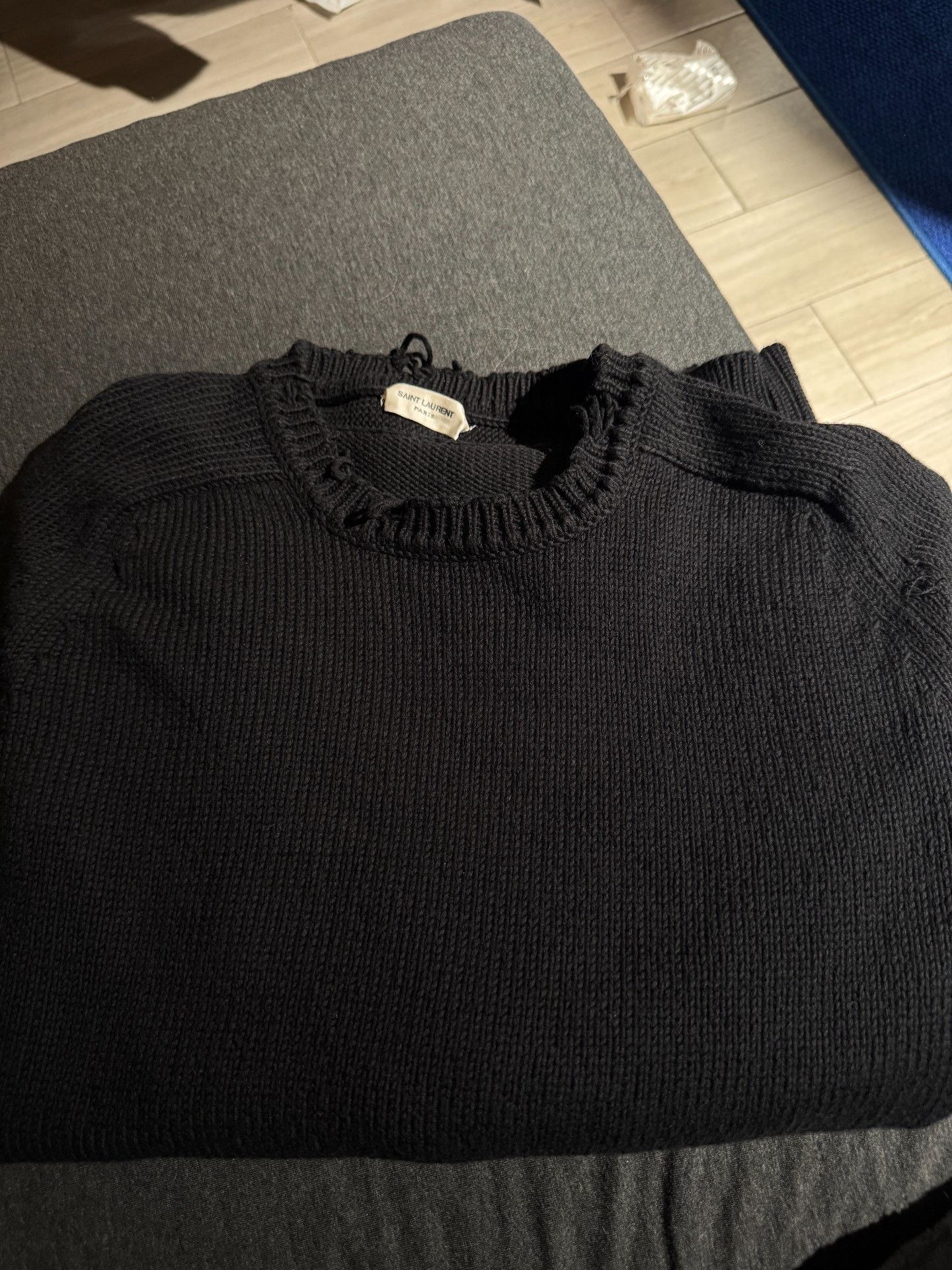 Saint Laurent Paris Saint Laurent Black Ribbed Ruffled Collar Sweater Size US XL / EU 56 / 4 - 1 Thumbnail