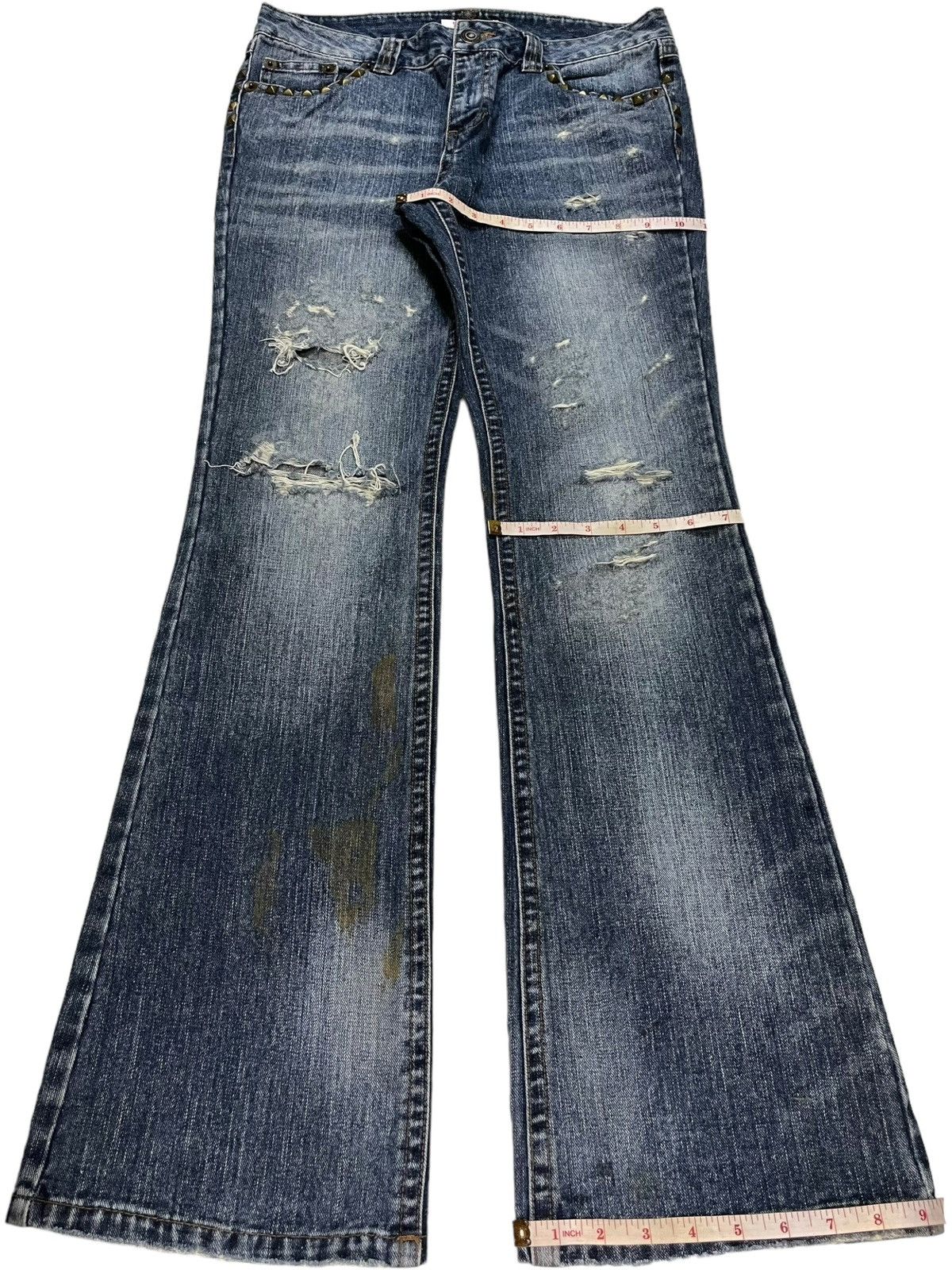 Japanese Brand × Seditionaries Vintage Japanese Brand Blue Wash Studded Flare Jeans Size 31" - 13 Thumbnail