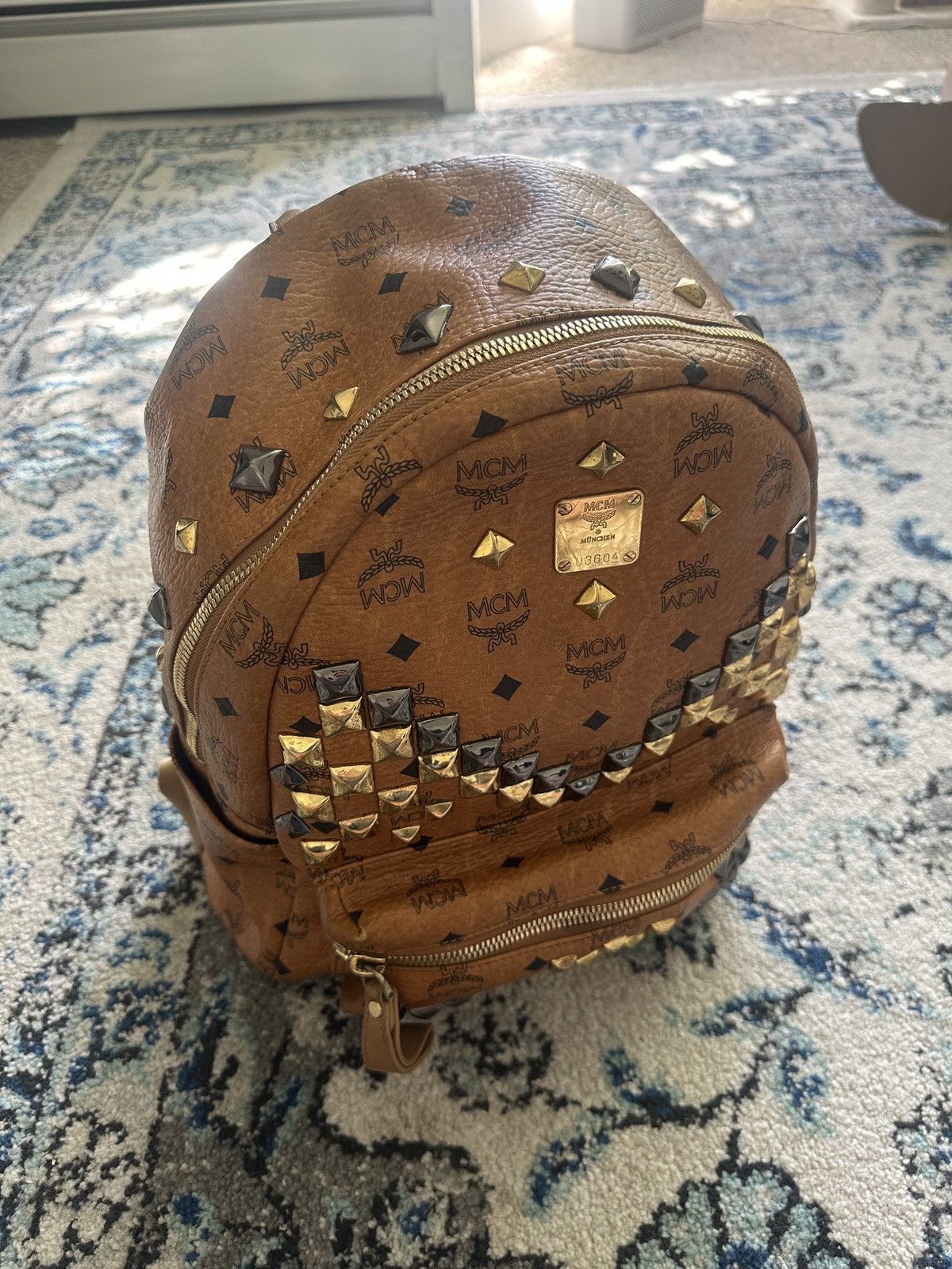 MCM Authentic MCM Stark Studded Backpack Cognac w/ LegitApp COA Size ONE SIZE - 1 Thumbnail