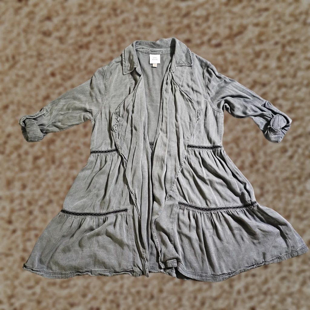 Vintage Knox Rose Top Jacket Women Medium Gray Open 3/4 Sleeve Boho A Line Casual Career Cardigan Mens Women Girls Boys Size M / US 6-8 / IT 42-44 - 1 Thumbnail