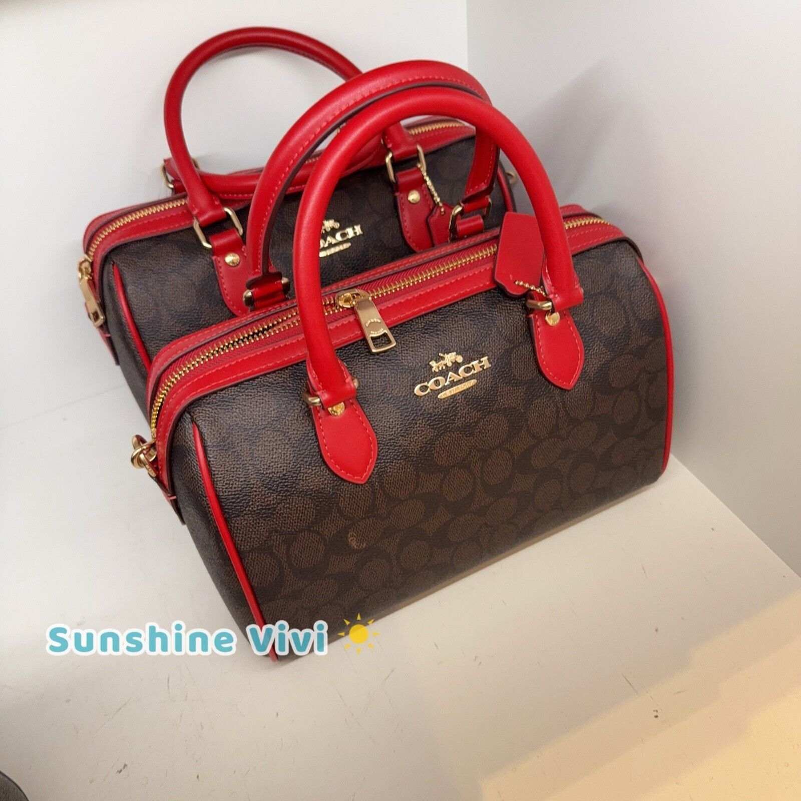 Coach NWT Coach Rowan Satchel Signature CV961 Walnut /Bold Red Size ONE SIZE - 3 Thumbnail