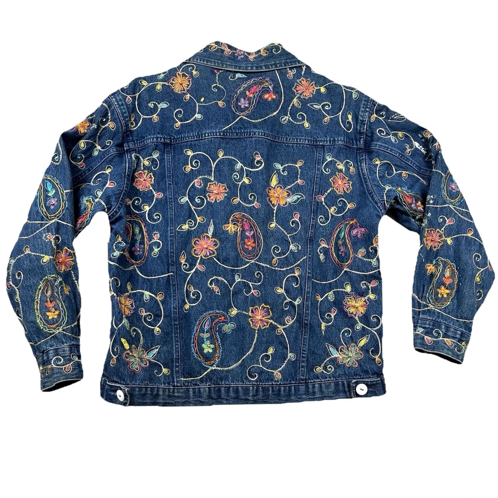 Denime Carrie Allen Womens M Denim Jacket All Over Embroidered Crochet Chain Stitch Blue Size M / US 6-8 / IT 42-44 - 2 Thumbnail
