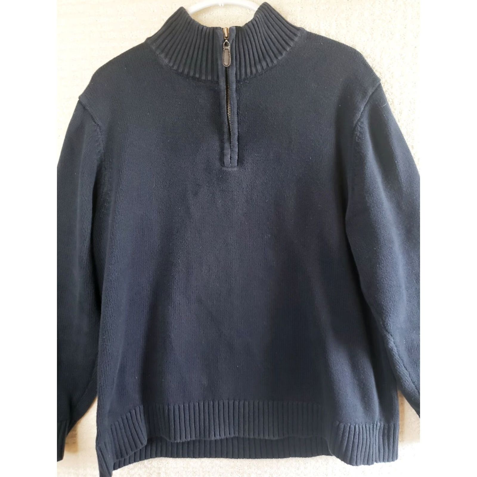 Vintage LL Bean Sweater Mens L Reg Navy Blue 1/4 Zip Mock Neck Pullover 100% Cotton Size US L / EU 52-54 / 3 - 2 Thumbnail
