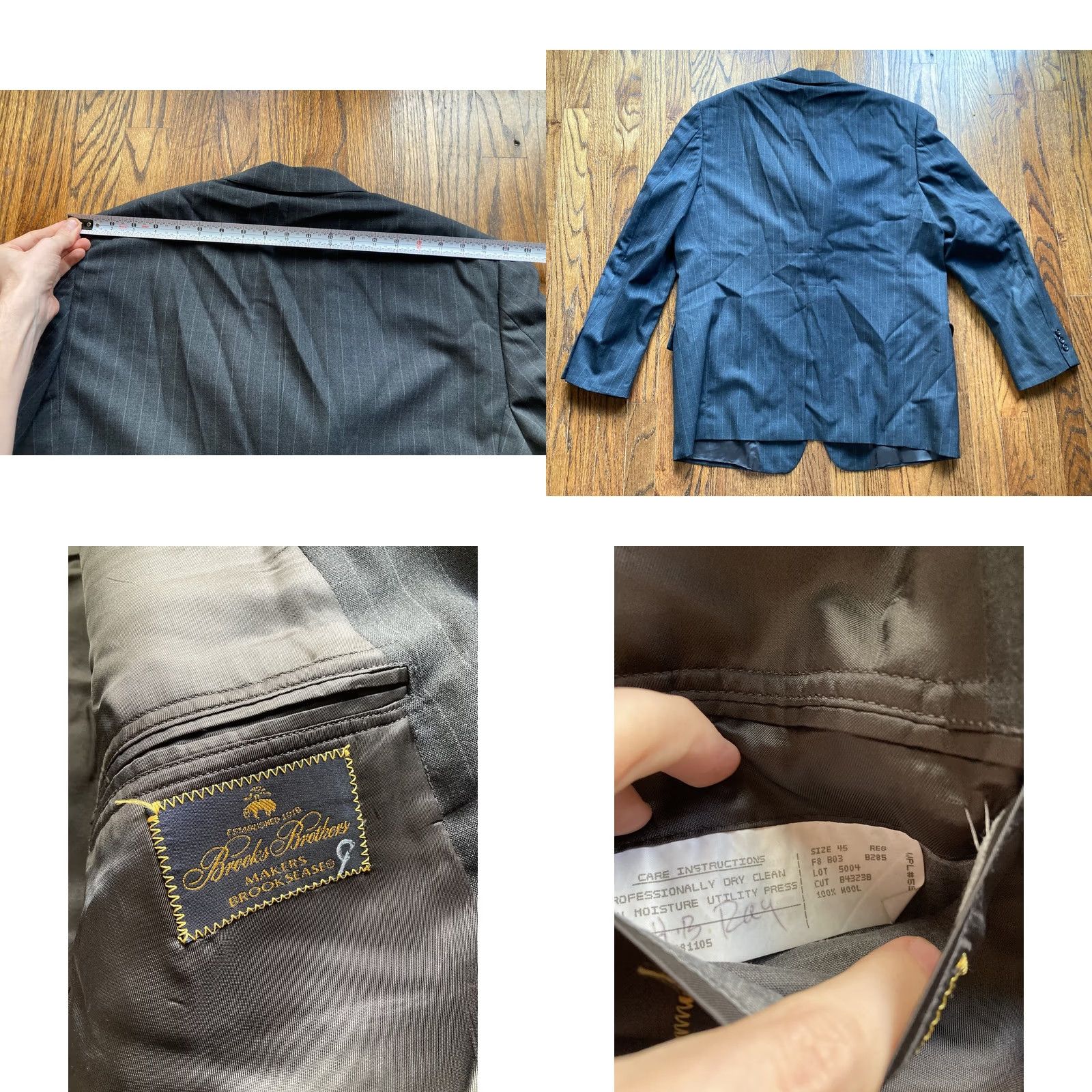 Brooks Brothers VINTAGE Brooks Brothers 2 Piece Suit Pinstripe Mens Size 45R Jacket 36x30 Wool Gray Regular Single-Breasted 3-Button Notch Lapel Size 48R - 8 Thumbnail