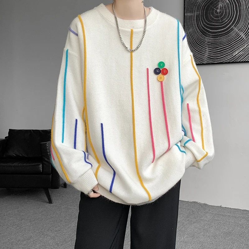 Sweater Men Patchwork Color Tassels Knitted