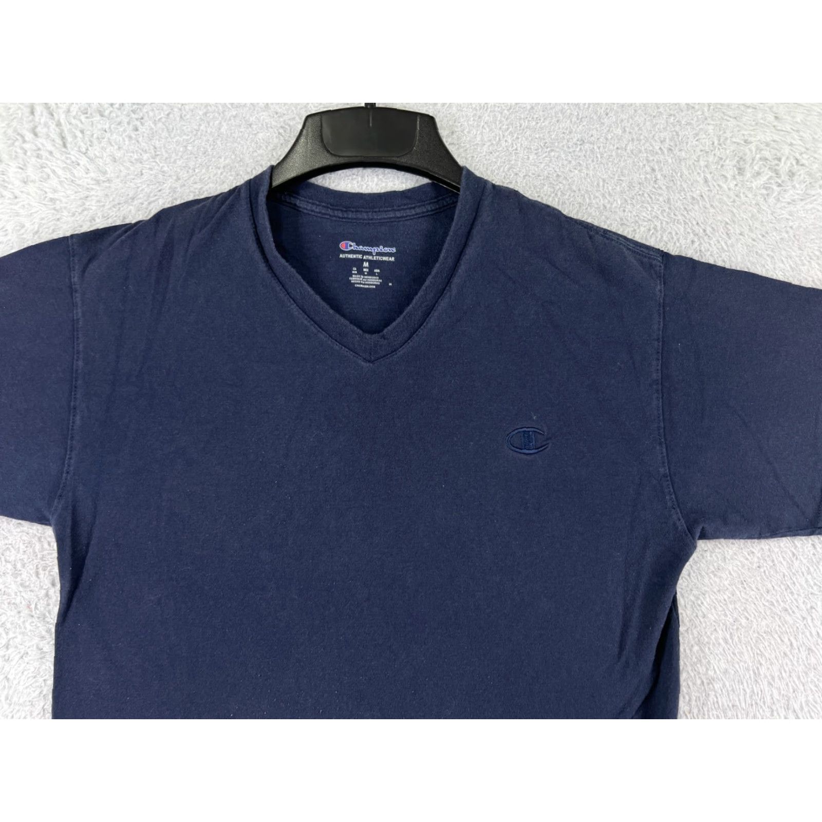 Champion Champion Shirt Men M Blue Embroidered Logo Short Sleeve V-Neck Cotton Jersey - Athletic Fit, - 90s/Logo/Sports Theme - Mens Size US M / EU 48-50 / 2 - 6 Thumbnail