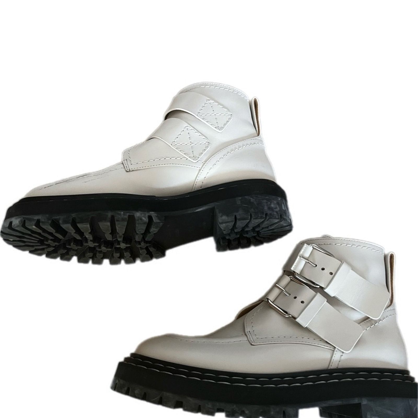 Proenza Schouler Proenza Schouler White Leather Ankle Combat Boots 37.5 $900 Size US 7 / IT 37 - 4 Thumbnail