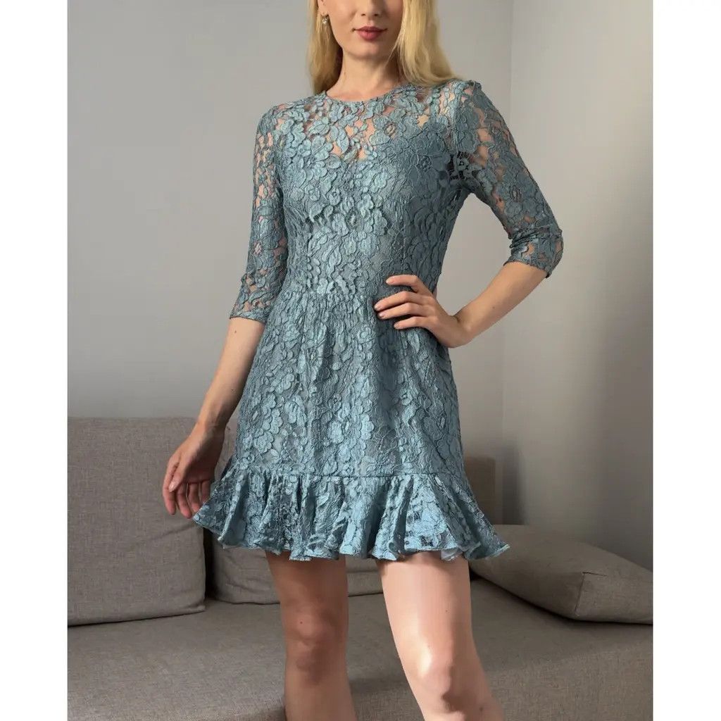 Dolce & Gabbana Dolce & Gabbana Light Blue Flared Hem Lace Mini Dress IT40  | Grailed