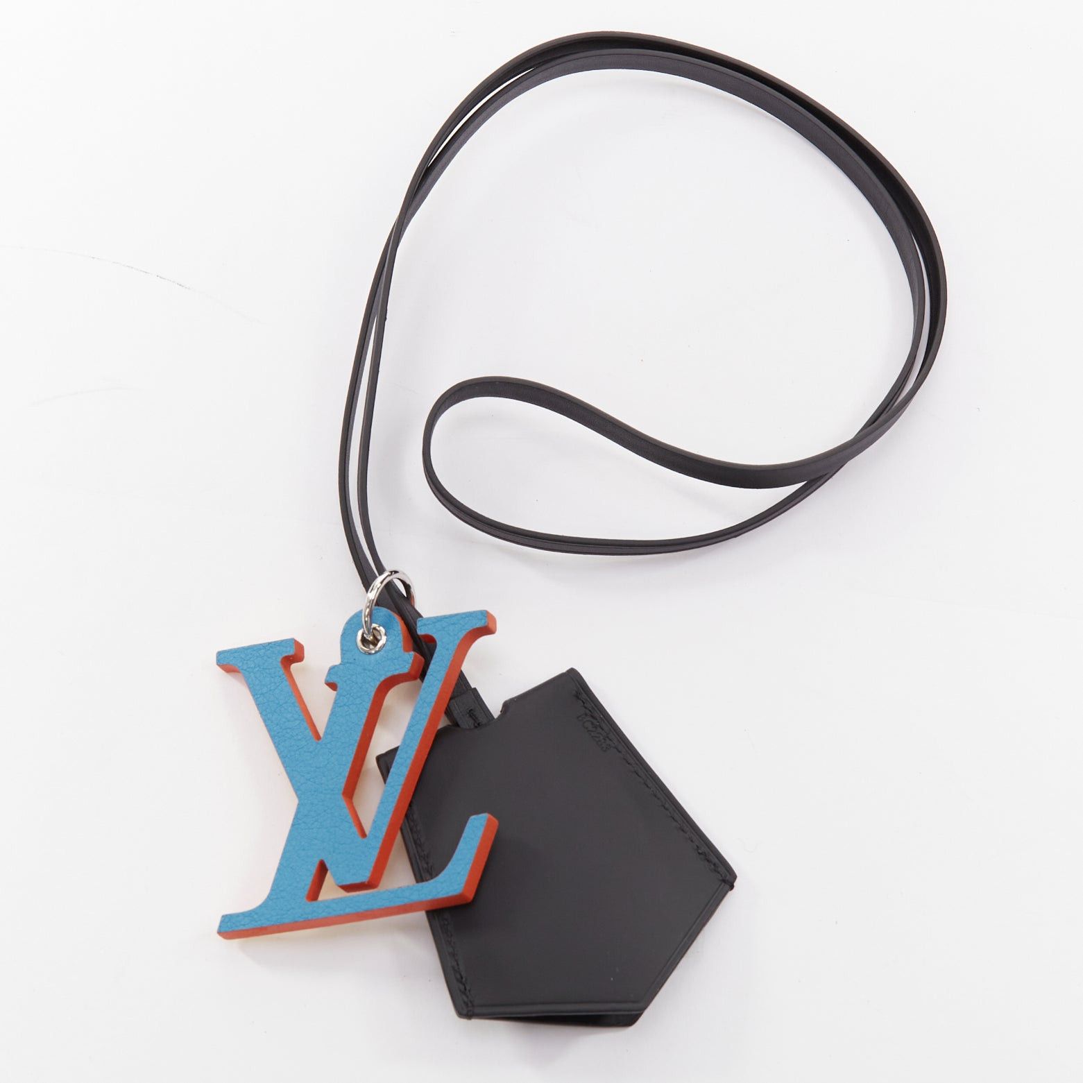 Louis Vuitton LOUIS VUITTON optic blue yellow logo black leather luggage tag Size ONE SIZE - 1 Thumbnail