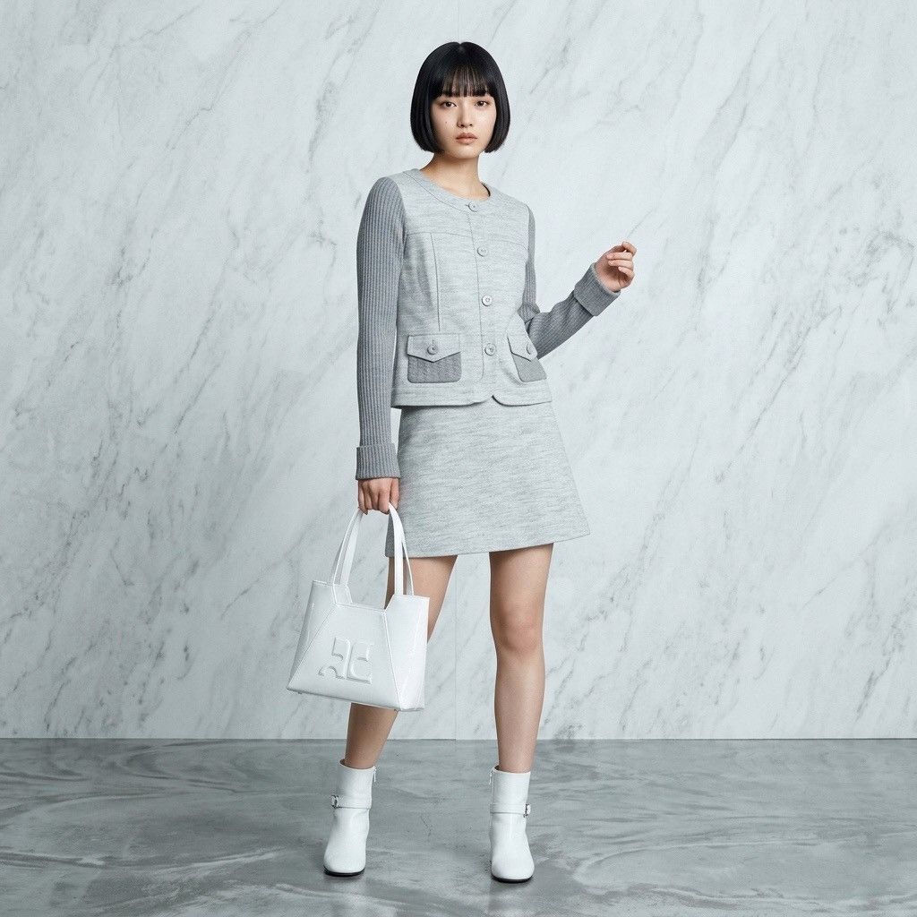 Andre Courreges Vtg 90s Courreges Jacket Grey On Grey Size S / US 4 / IT 40 - 1 Thumbnail