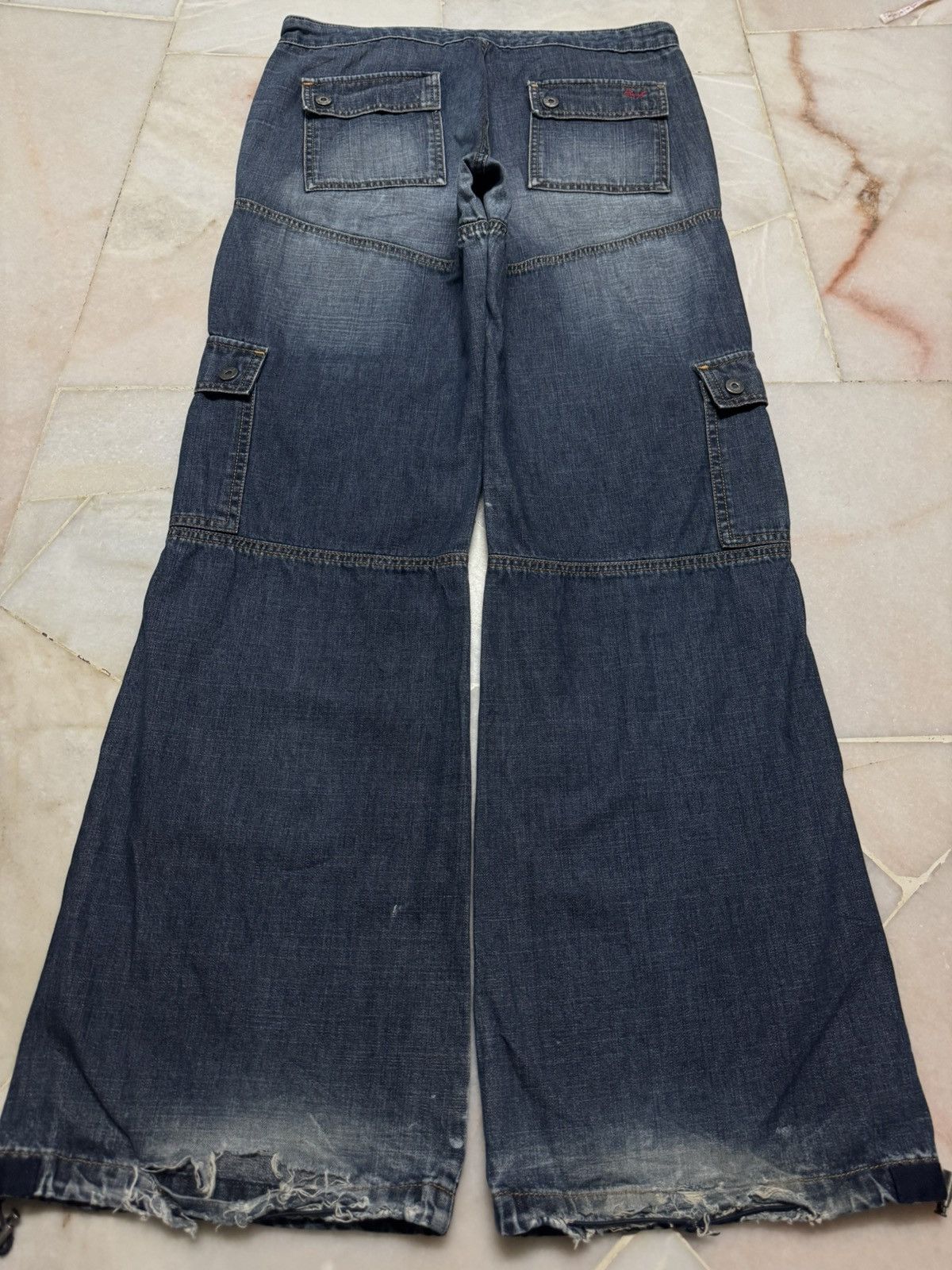 Esprit 💥BAGGY FLARE💥VINTAGE ESPRIT MUDWASH CARGO JEANS SICK DISTRES Size US 31 - 19 Thumbnail