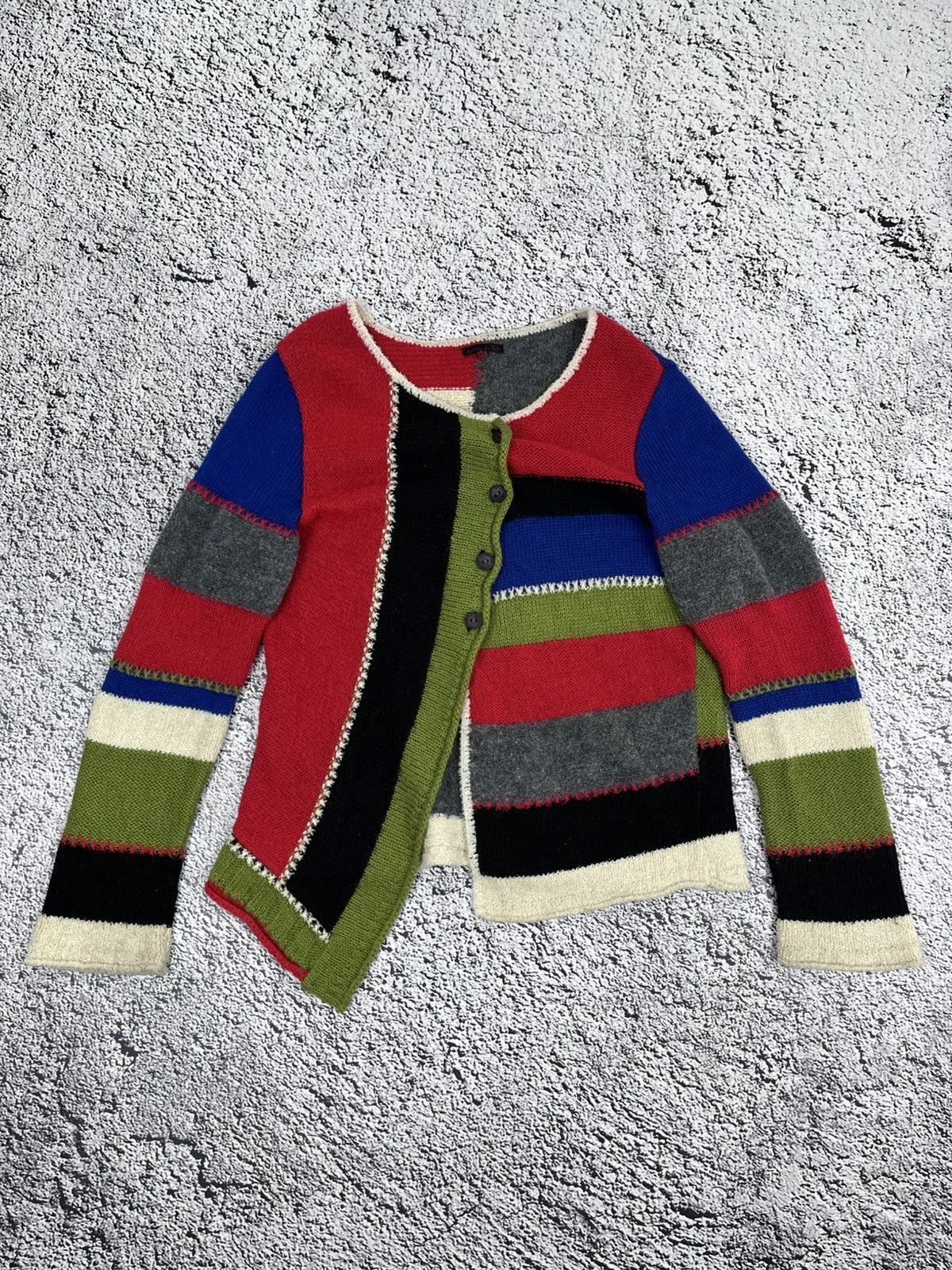 Japanese Brand Vintage Aventures Des Toiles Wool Patchwork Cardigan Size M / US 6-8 / IT 42-44 - 1 Thumbnail