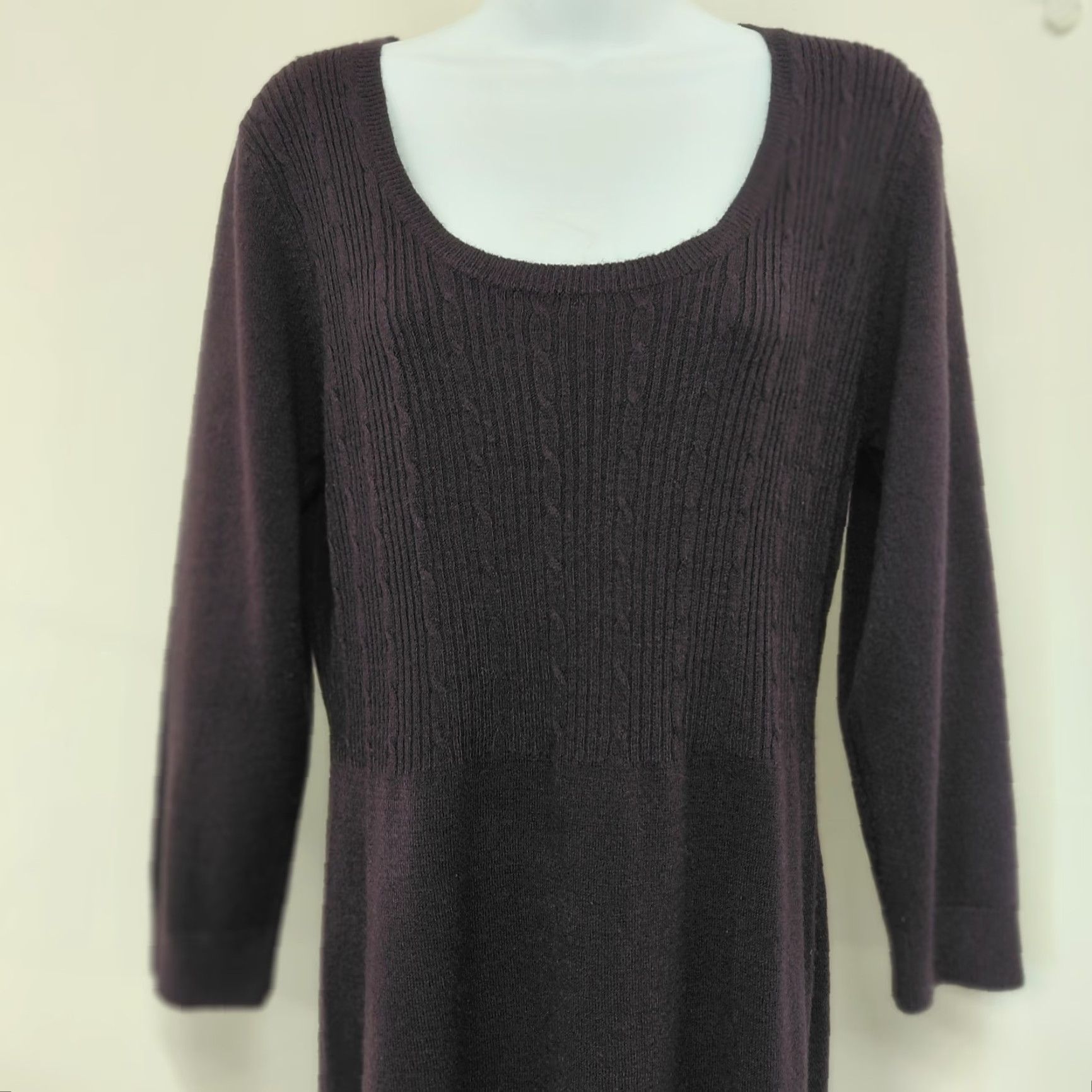 Vintage Dressbarn Dress Purple Scoop Neck Pleated Knit 3/4 Sleeve L Women's Large Bohemian Classic City Dress Size L / US 10 / IT 46 - 4 Thumbnail