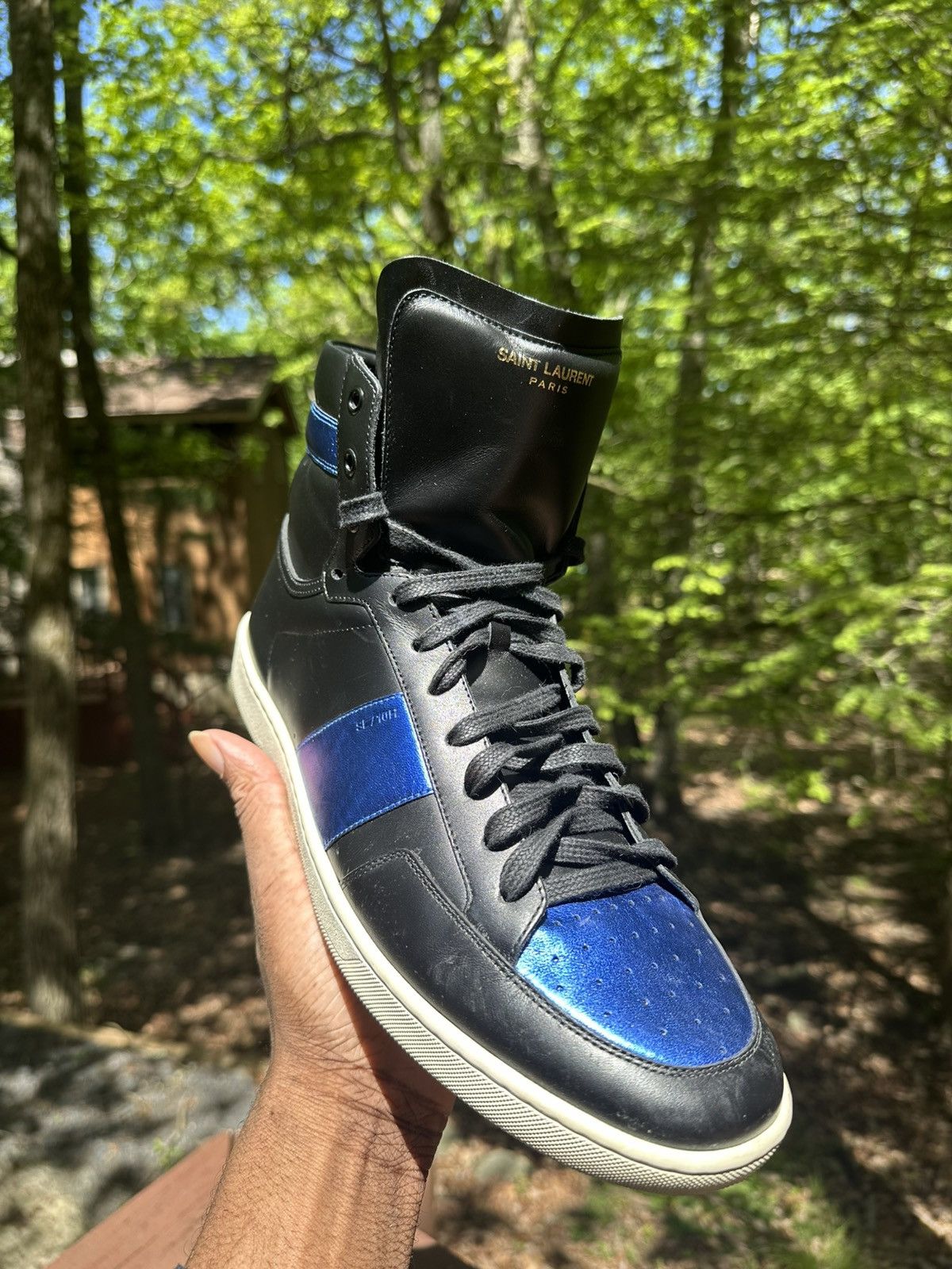 Saint Laurent Paris 2010s Saint Laurent SL/10H Royal Blue Hightop Sneakers Size US 13 / EU 46 - 6 Thumbnail