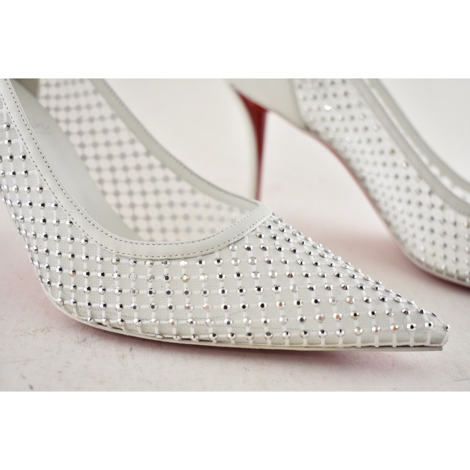 Christian Louboutin Apostropha Mesh Strass 80 White Crystal Pointed Heel Pump 40 Size US 10 / IT 40 - 7 Thumbnail