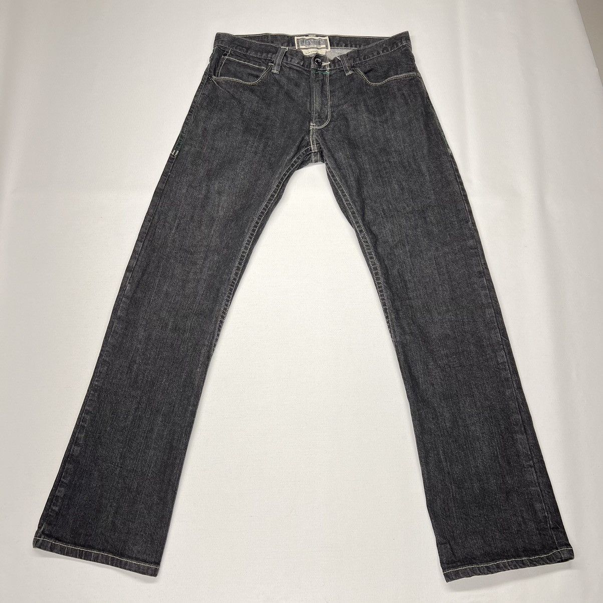 Levi's Levis Slim Straight Jeans Black Green Stitch Pockets Denim Size US 33 - 2 Thumbnail