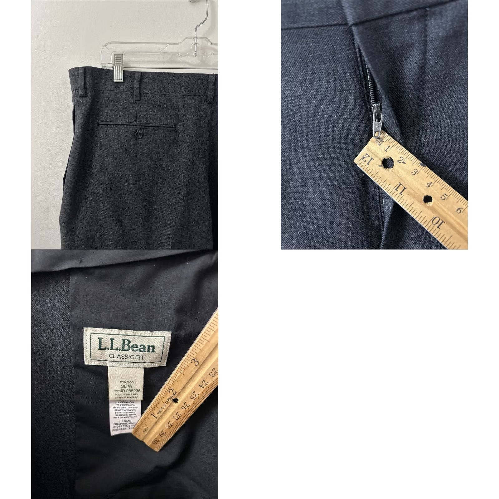 Vintage LL Bean Pants Mens 38x31 Gray 100% Wool YKK Cuffed Classic Fit Trousers 285236 Size US 38 / EU 54 - 8 Thumbnail