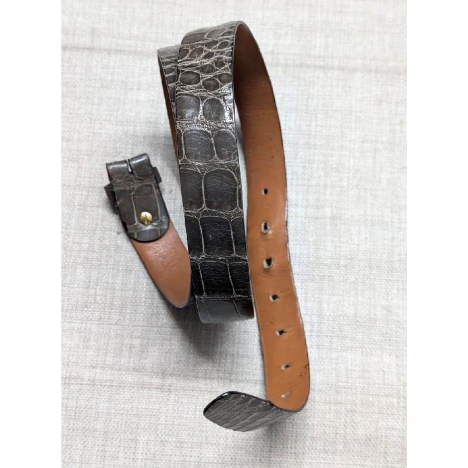 Vintage ZILLI belt CROCODILE buckle 40 made in FRANCE brown/gray/green dress, Western belt Mens Size 40 Size 40 - 2 Thumbnail