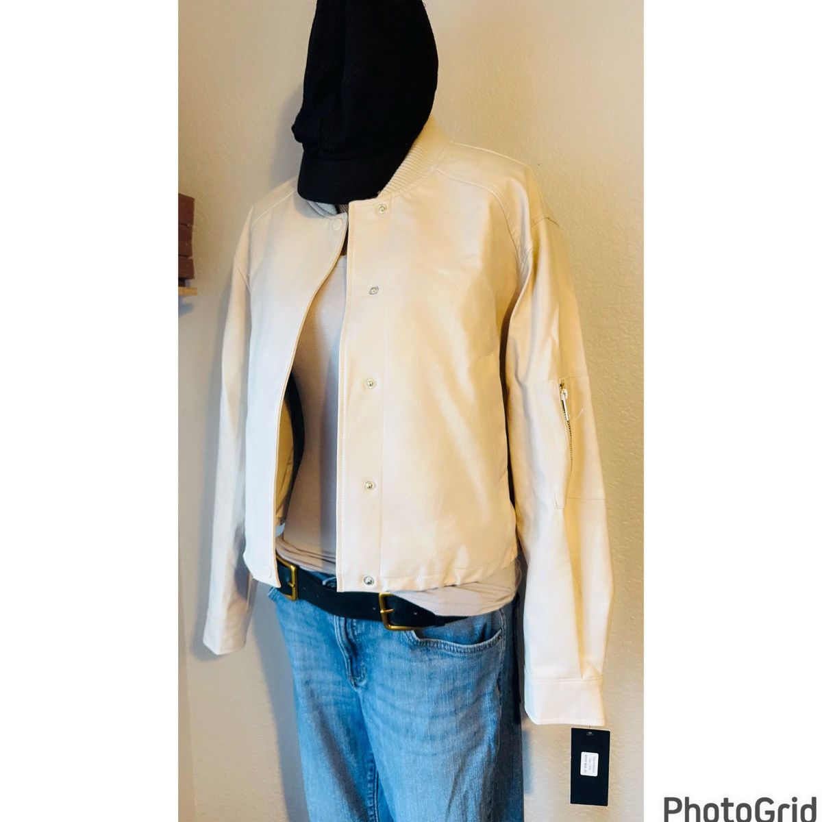 Jones New York Faux Leather Bomber Jacket Size M / US 6-8 / IT 42-44 - 3 Thumbnail