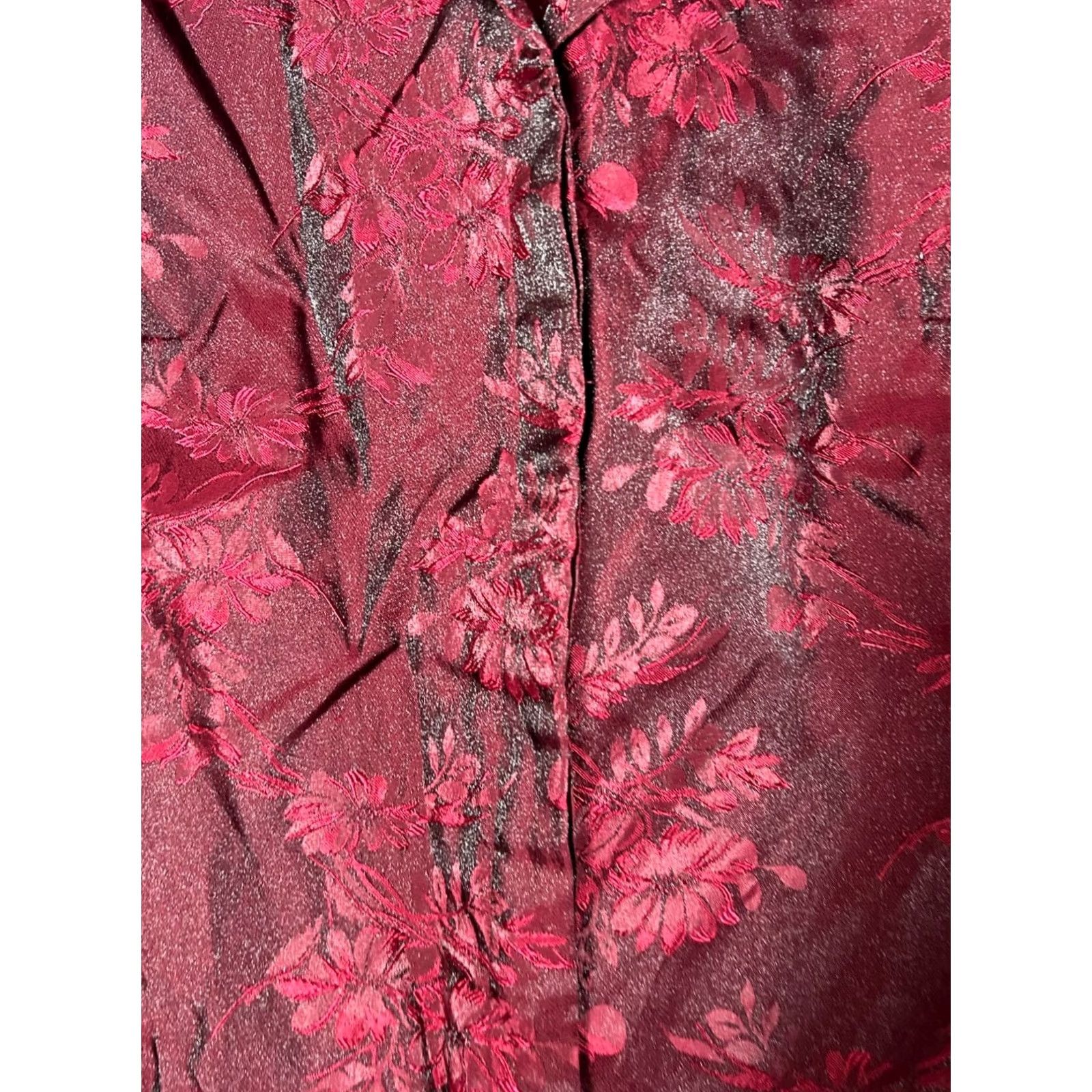 Vintage French Laundry Shirt Large Ruby Red Silk Blend Floral Dressy Button Up New Women Size L / US 10 / IT 46 - 2 Thumbnail