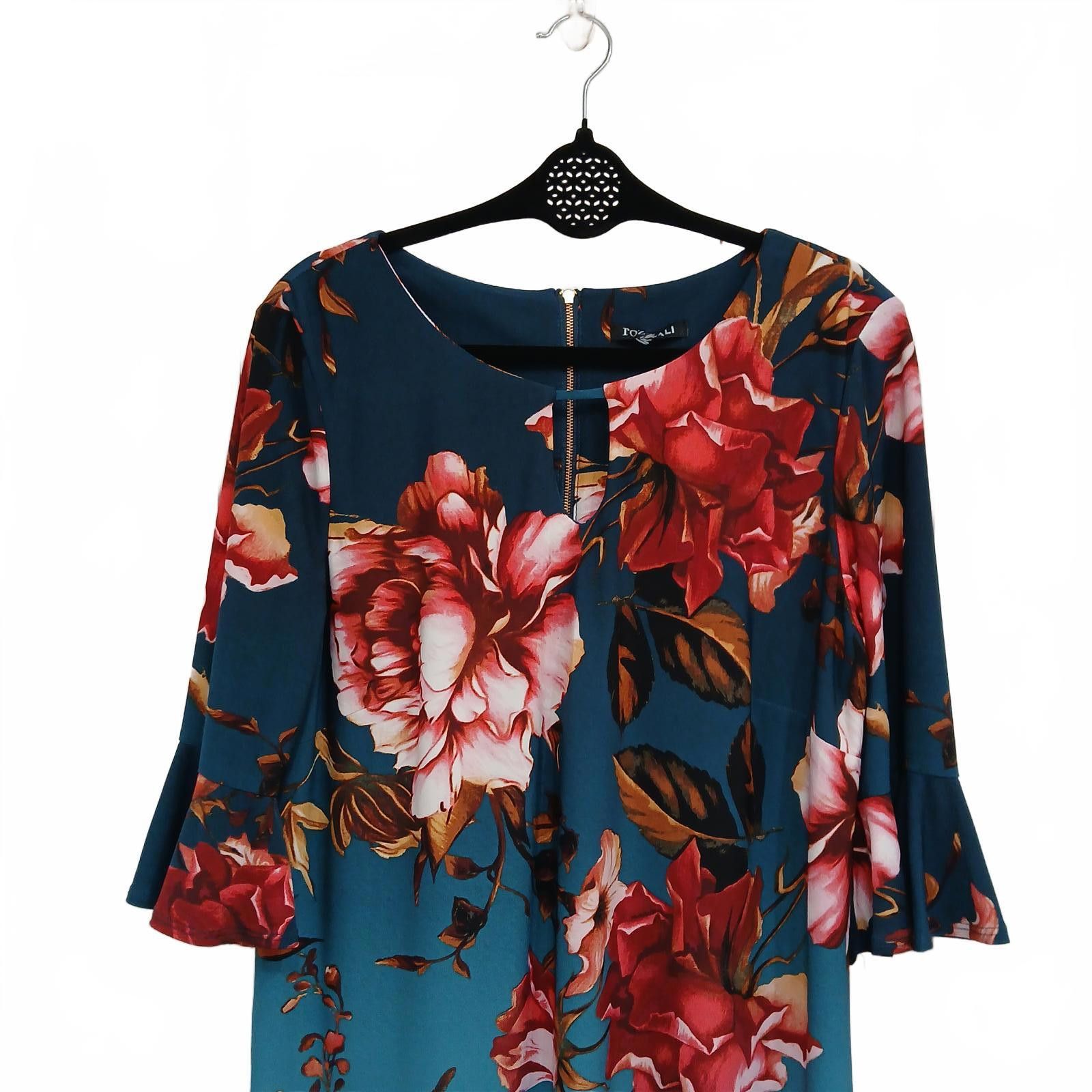 Designer Roz & ALI Keyhole Floral Dress Bell Sleeve Women's Size M / US 6-8 / IT 42-44 - 5 Thumbnail