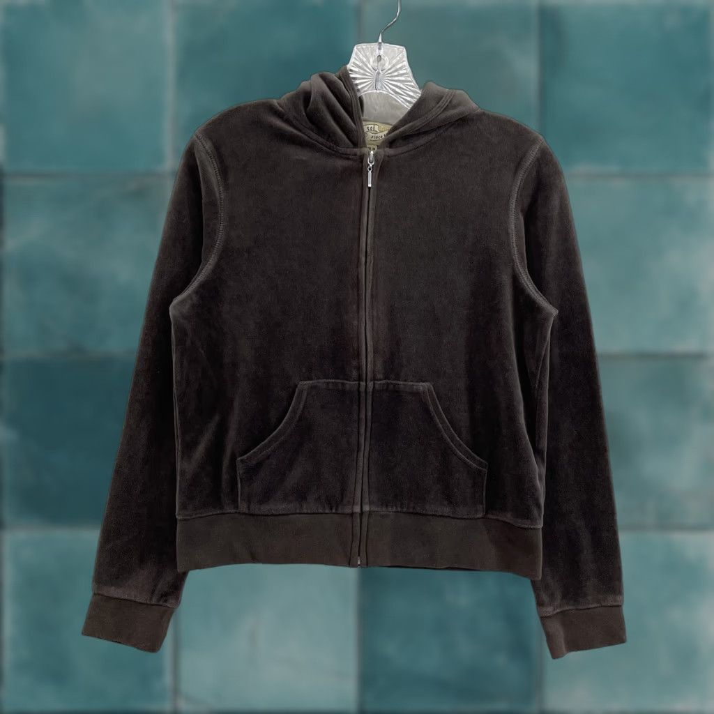 Velvet VINTAGE Y2K Track Jacket Womens Brown Velour Full Zip Hoodie L Velour Sporty Size L / US 10 / IT 46 - 1 Thumbnail