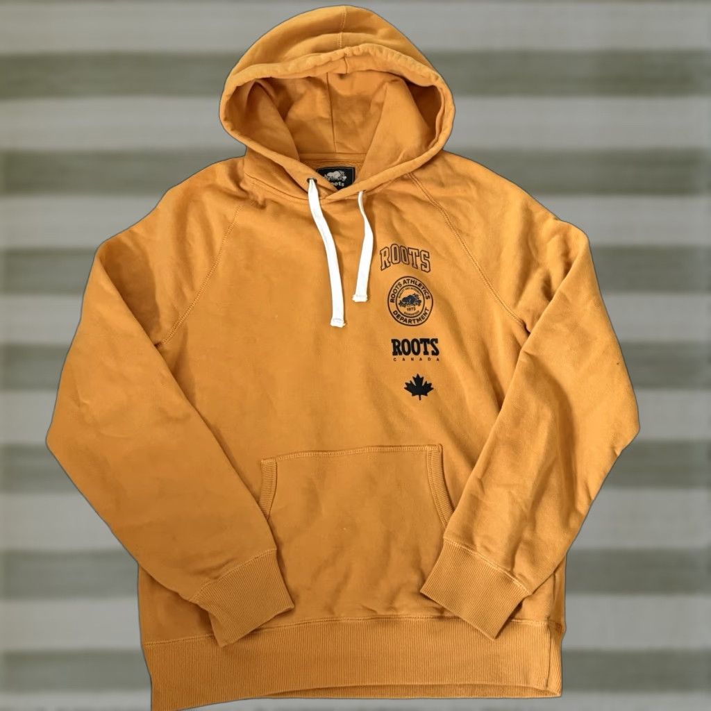 ROOTS Canada Athletics Original Classic Kanga Hoodie Sweatshirt Yellow M Men