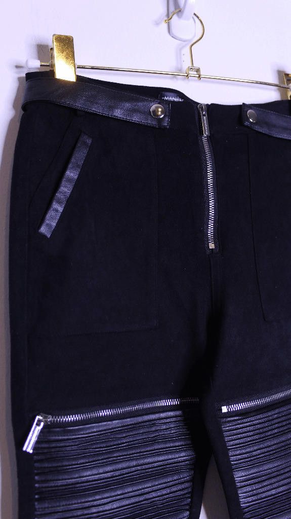 Maniere De Vior Maniere De Voir Black Suede Zipper Leggings - US 4 Size 27" / US 4 / IT 40 - 3 Thumbnail