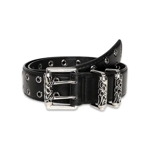 Leather Black Studded Belt with Decorative Buckle Size ONE SIZE - 1 Thumbnail