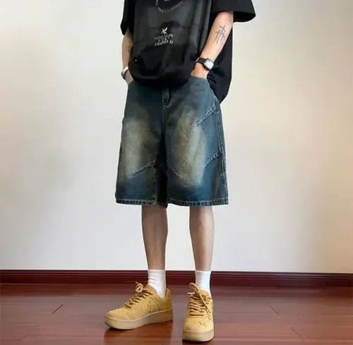 VIBE Men's washed distressed loose versatile denim shorts Size US 32 / EU 48 - 3 Thumbnail