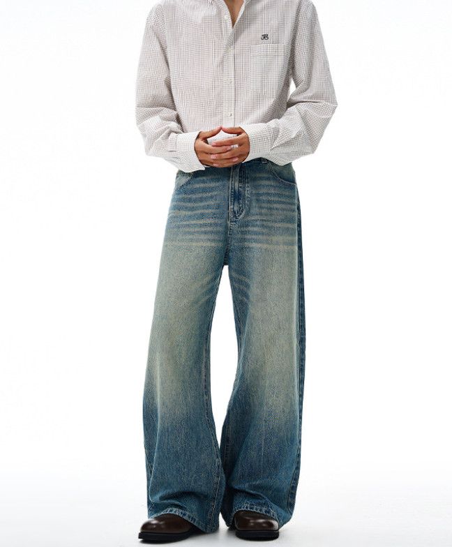 Vintage American whiskered men's straight-leg wide-leg baggy jeans Size US 32 / EU 48 - 2 Thumbnail